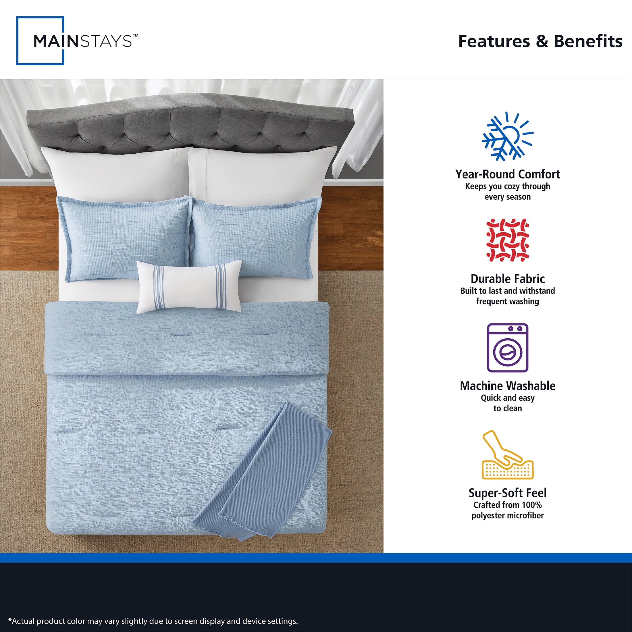 All-Season Full/Queen Comforter Set, All-Season, 5-Piece, Blue Matelasse Tonal Stripe - Luxurious Quilted Duvet Cover Set Detail