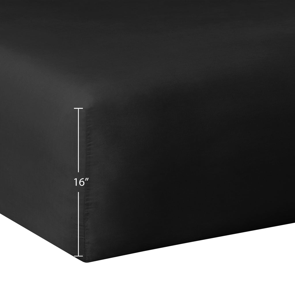 Breathable Luxury Easy Care Solid Rich-Black CVC Cotton Blend Fitted Sheet, Full - Premium Ultra-Soft Pillowcase Pair for Sleeping Detail
