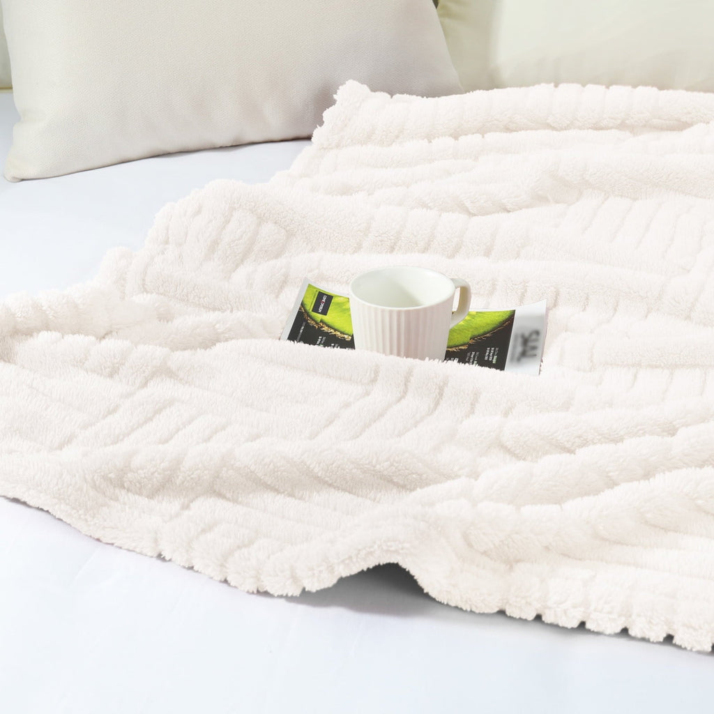Lightweight Warm Fluffy Fleece Throw Blanket 50"x60" for Couch, Bed, Sofa, Fuzzy Soft Cozy Throw with Decorative Jacquard Pattern for ... - Cozy Fleece Throw Blanket for Couch & Bed Detail
