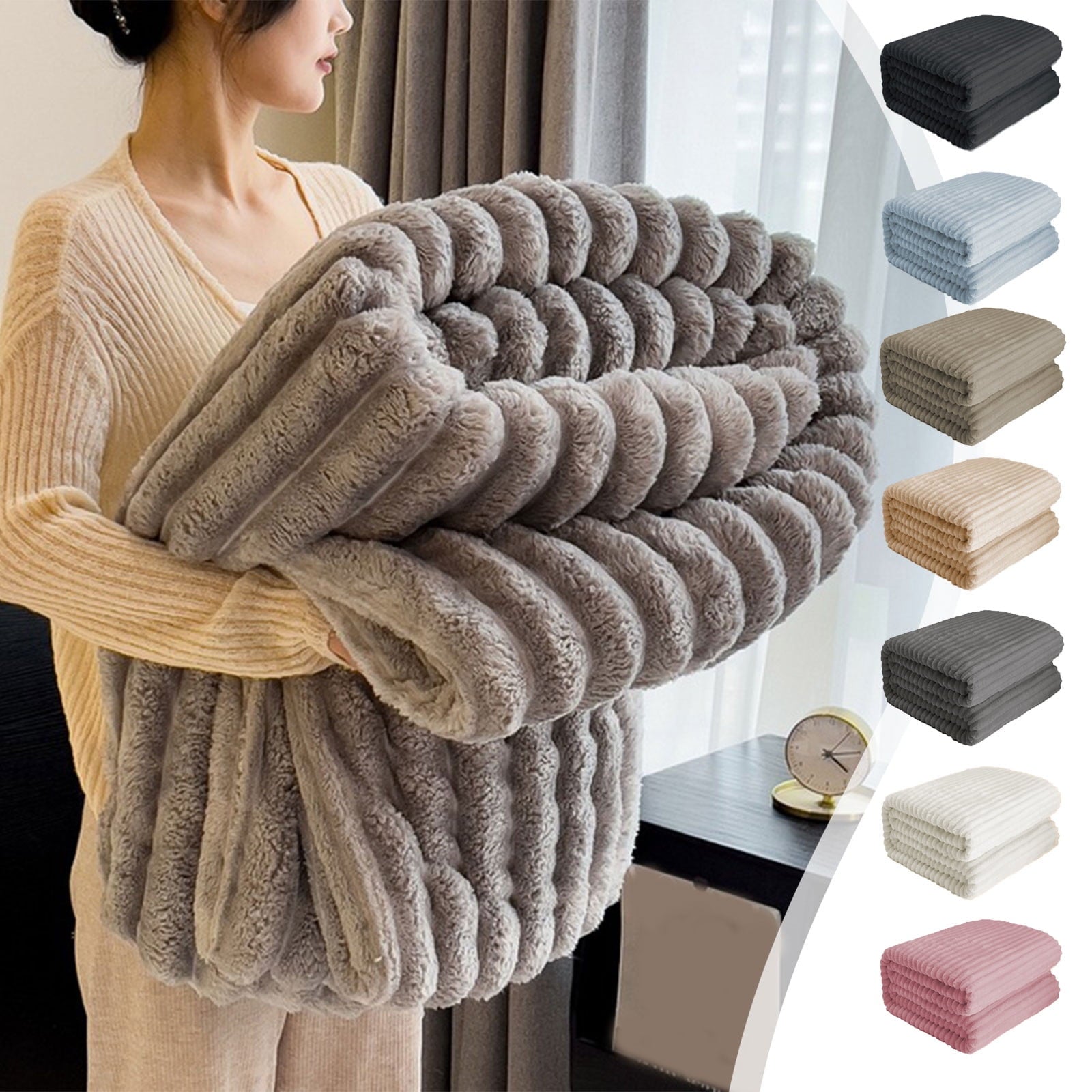 Decorative Knitted Bunny Blanket, Super Soft & Warm Faux Rabbit Fur Throw Blanket, Lightweight Microfiber Machine Washable for Bedroom, ... - Cozy Fleece Throw Blanket for Couch & Bed Detail