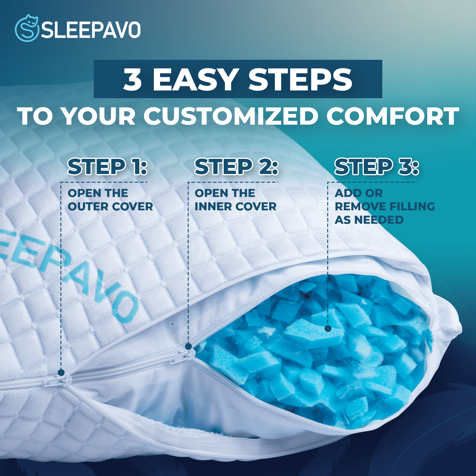 Hotel Collection Adjustable Shredded Memory Foam Pillows Queen Size Set of 2 - Extra Soft Cooling Bamboo Bed Pillows for Sleeping - Ba... - Orthopedic Shredded Foam Bed Pillow Set Detail