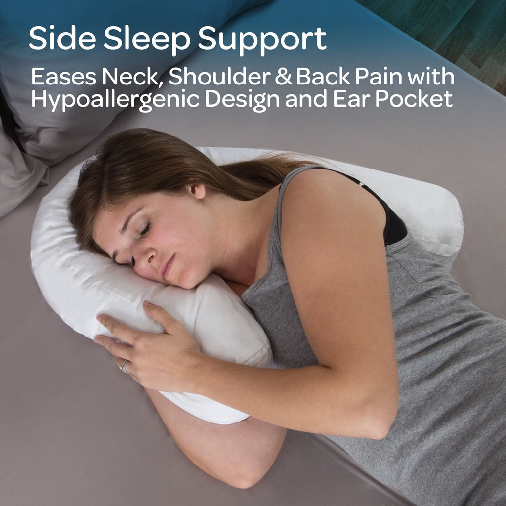 Fluffy Shredded Bluestone Contour Side Sleeper Pillow with Ear Pocket for Pain Relief - Ergonomic Memory Foam Pillow for Neck Pain Support Detail
