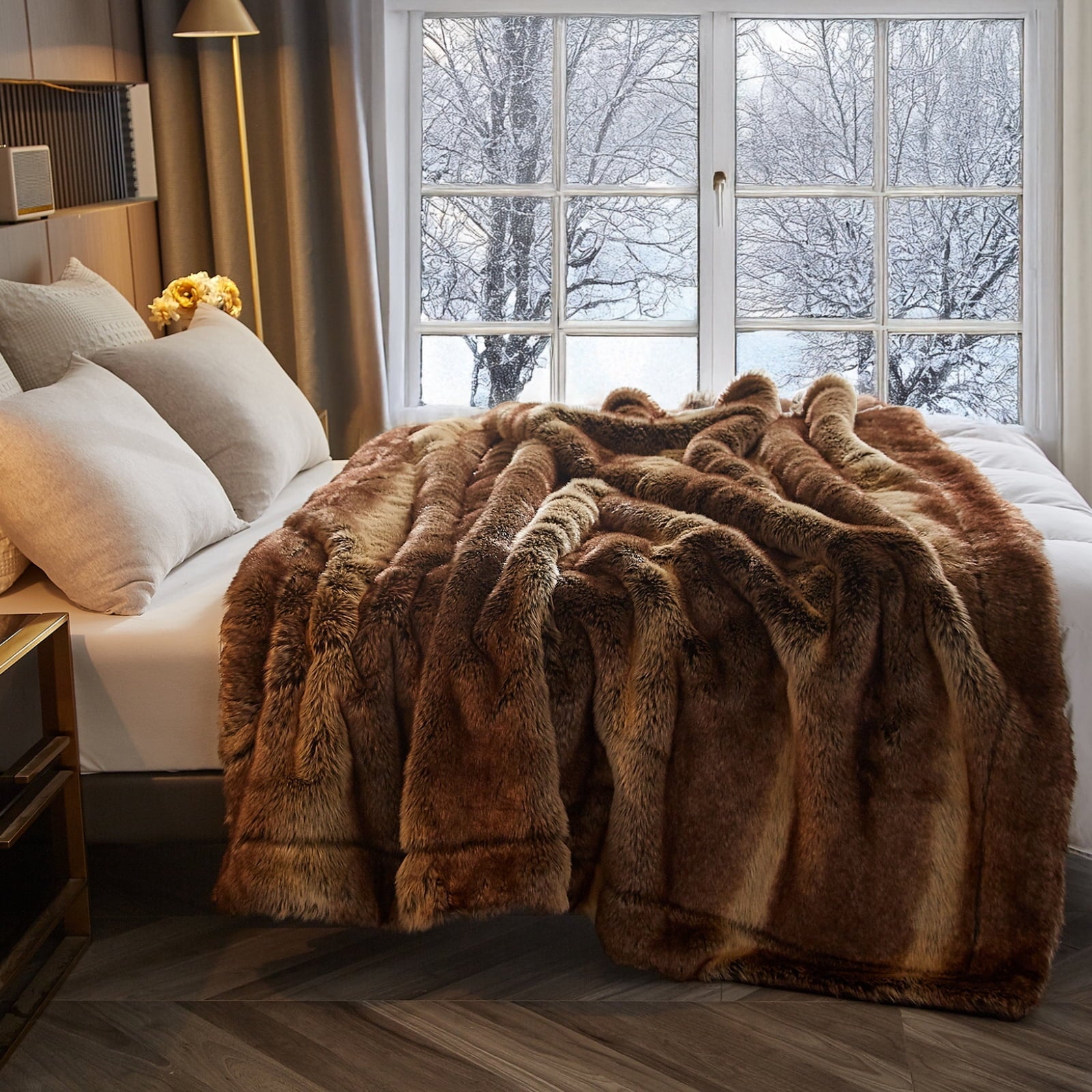 Super Soft Flannel Luxury Faux Fur Throw Blanket for Bed Super Thick Warm Long Fluff Fuzzy Blankets for Bedroom Living Room, 60" x 80", ... - Cozy Fleece Throw Blanket for Couch & Bed Detail