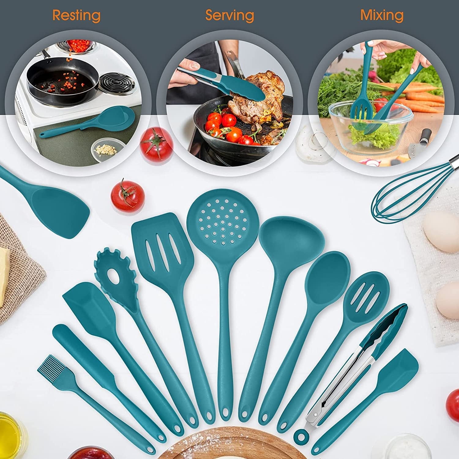 High-Precision 15-Piece Kitchen Utensils Set, Silicone Cooking Utensils with Holder, Non-stick Cookware Friendly & Heat Resistant - ... - Multi-Purpose Hand Tool for Daily Meal Prep Detail