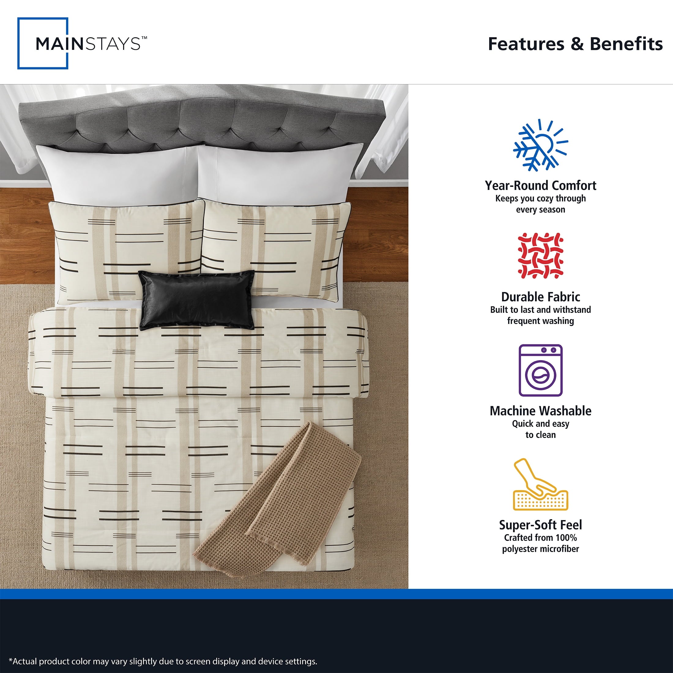 Luxurious Quilted Full/Queen Comforter Set, All-Season, 5-Piece, Tan Modern - Luxurious Quilted Duvet Cover Set Detail