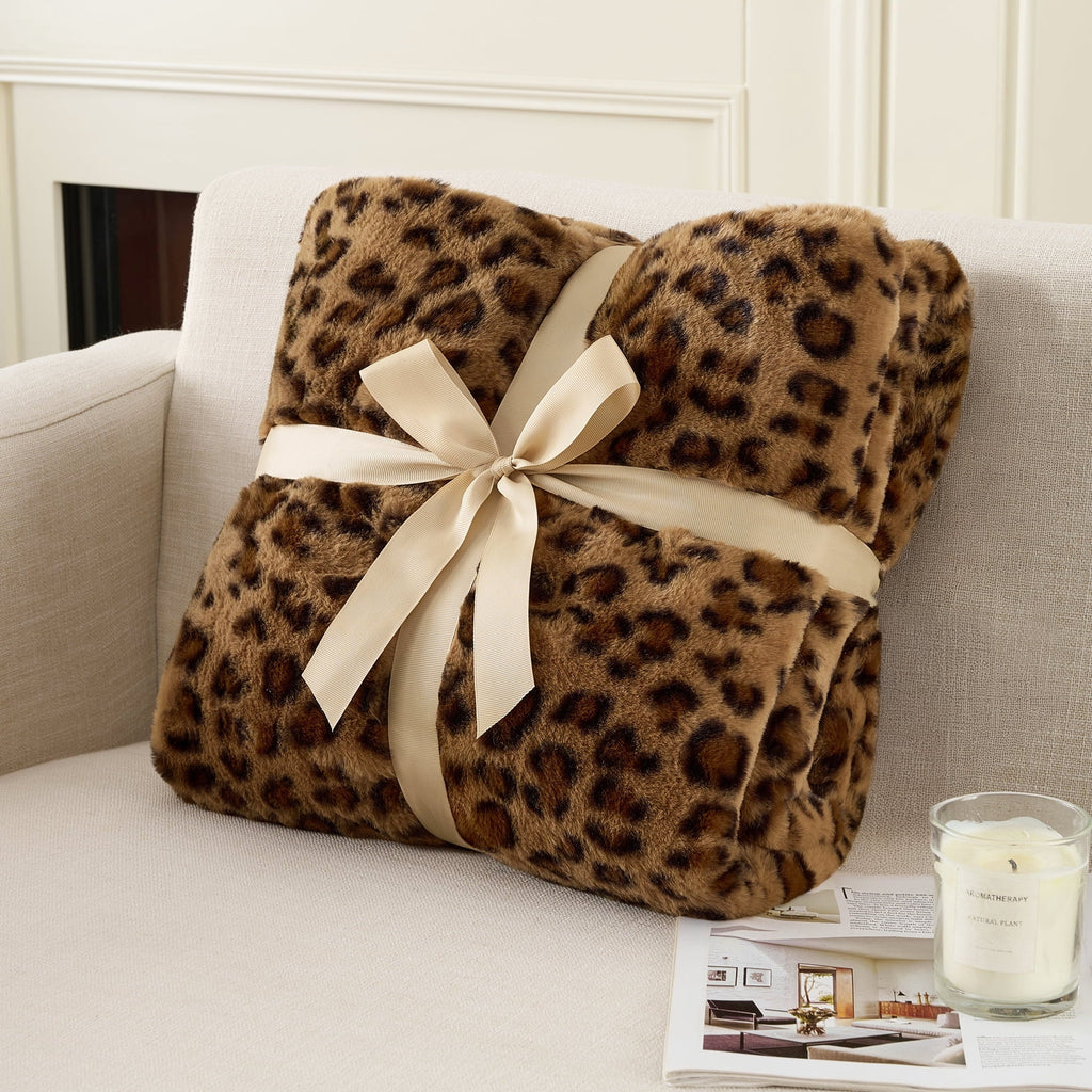 Cozy Fleece Leopard Print Throw Blanket Soft Cozy Fluffy Plush Cheetah Print Blanket for Home Decor,50"x60",Brown - Cozy Fleece Throw Blanket for Couch & Bed Detail