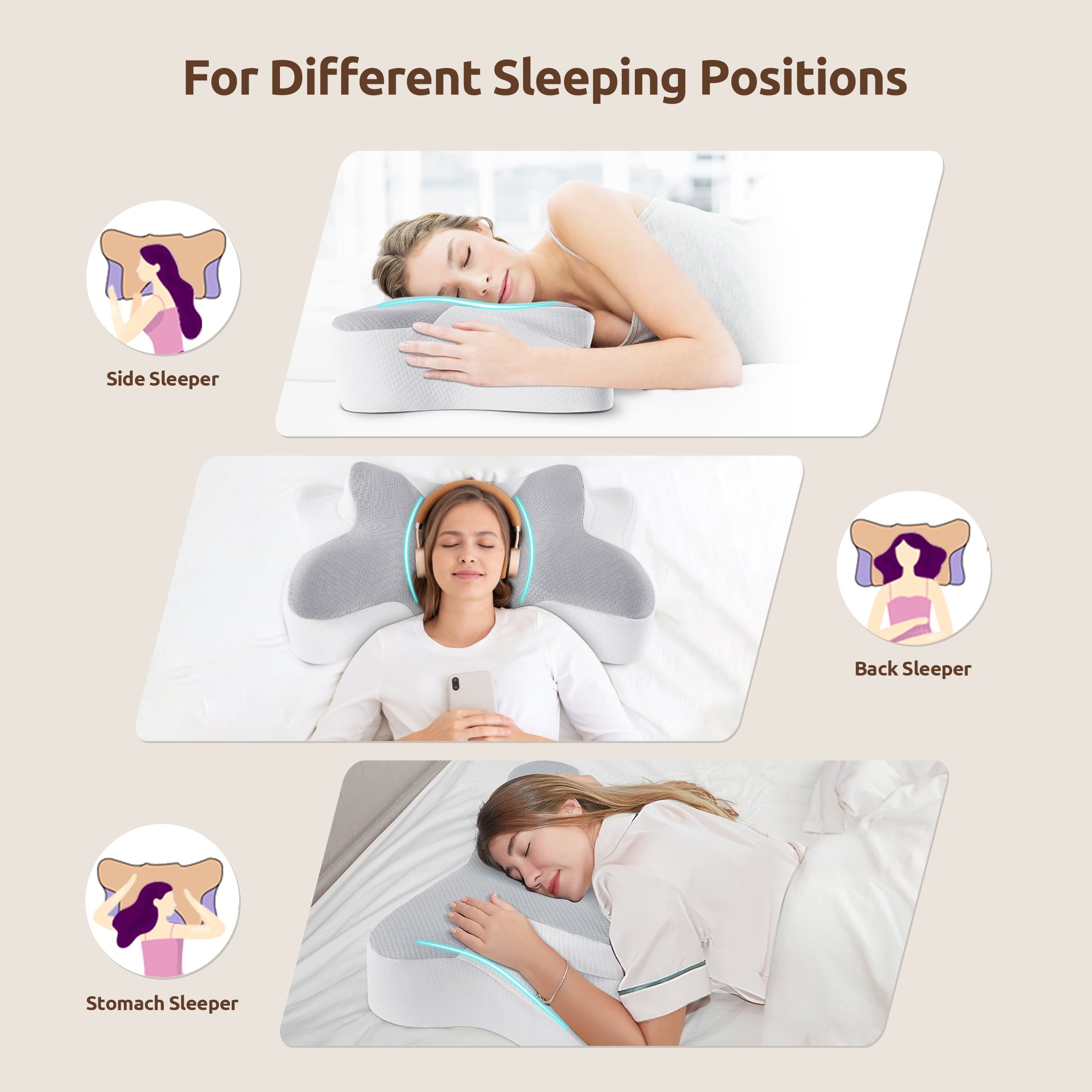 Fluffy Shredded Memory Foam Pillow for Neck Pain Relief Cervical Sleepers Standard/Queen Gray - Ergonomic Memory Foam Pillow for Neck Pain Support Detail