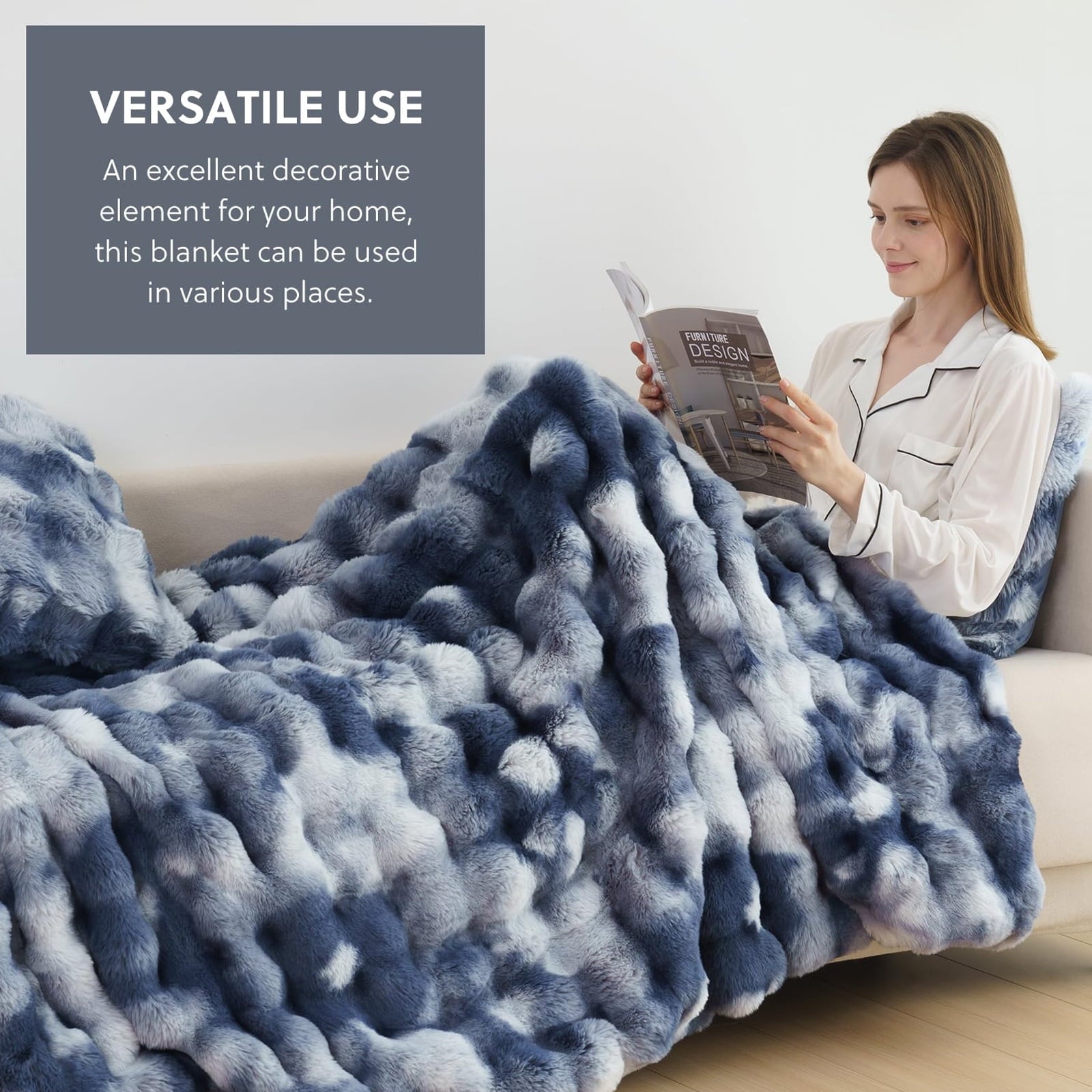 Lightweight Warm Faux Fur Throw Blanket for Couch Luxury Fluffy Thick Bubble Blanket Warm Cozy Throw for Bedroom Living Room, 50" x 60... - Luxury Knitted Decorative Throw Blanket with Fringes Detail
