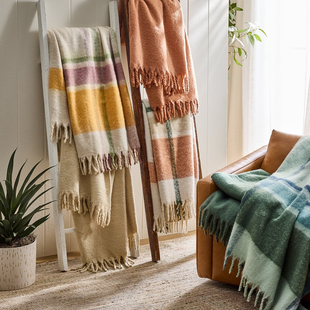 Super Soft Flannel Faux Mohair Cozy Couch Throw Blanket Terracotta Clay, 50x72" - Luxury Knitted Decorative Throw Blanket with Fringes Detail