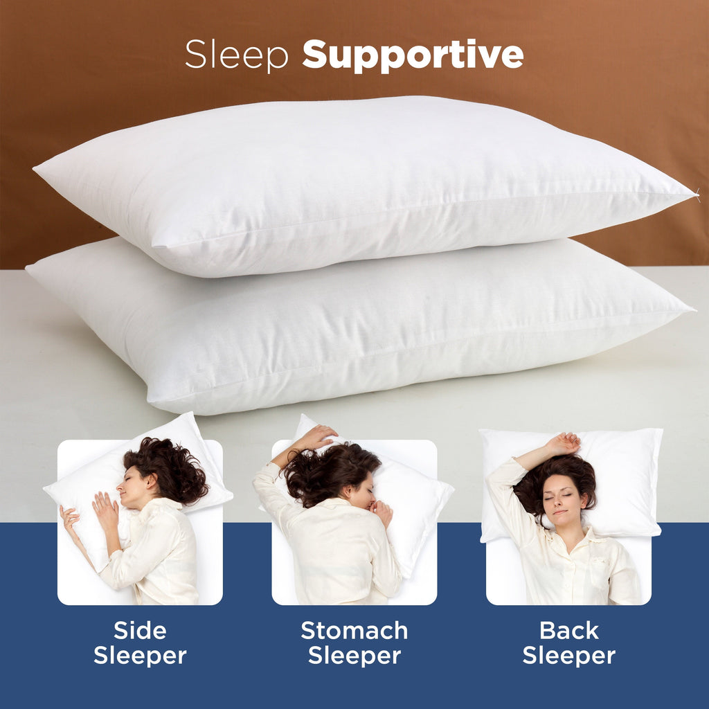 Ergonomic Memory Foam 2-Pack Down Alternative White Bed Pillows, Standard - Hotel Quality Plush Sleeping Pillows Detail