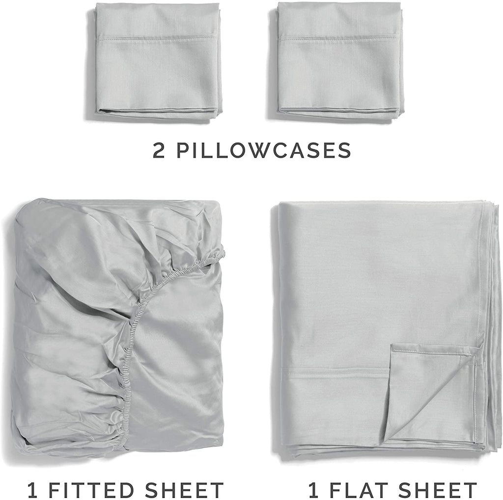 Wrinkle-Resistant 4-Piece 400 Thread Count Cotton Sheet Set - King Size 100% Cotton Sateen Bed Sheets Fits 18"-24" Mattresse... - Premium Ultra-Soft Pillowcase Pair for Sleeping Detail