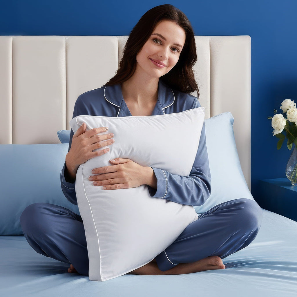 Hotel Collection Queen Bed Pillow, 26"L x 18" W, Set of 2, Soft and High-Quality, Gusseted Pillow for All Sleep Positions (White) - Decorative Throw Pillow Cushion for Sofa & Bed Detail