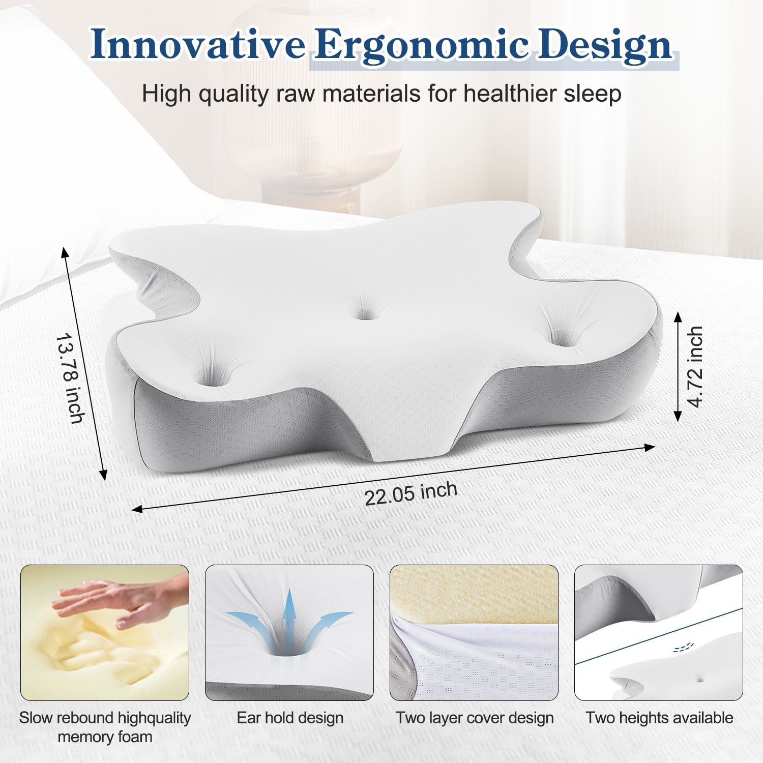 Fluffy Shredded Cervical Pillow for Neck and Shoulder, Ergonomic Side Sleeper Pillow for Neck Support, Contour Memory Foam Pillows fo... - Ergonomic Memory Foam Pillow for Neck Pain Support Detail