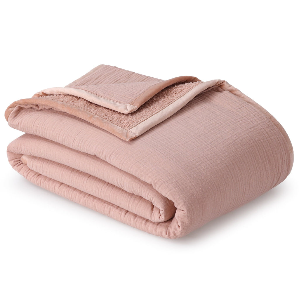 Cozy Fleece Gauze Reverse to Cozy Knit Super Soft Throw Blanket, Oversized, Antique Blush - Cozy Fleece Throw Blanket for Couch & Bed Detail