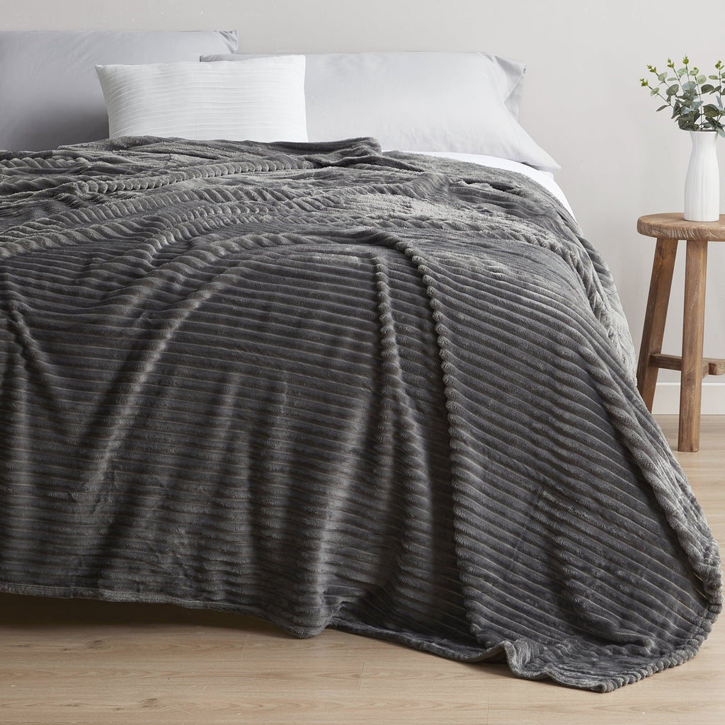 Reversible Sherpa Cut Plush Fleece Blanket, Soft Lightweight Fuzzy Luxury Throw Size Bed Blankets for Bed, Throw, Gray - Lightweight Plush Warm Blanket for All Seasons Detail