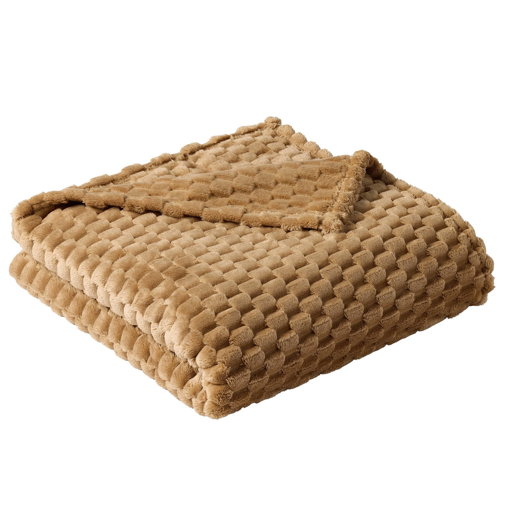 Cozy Fleece Textured Velvet Plush Oversized Throw Blanket in Dark Caramel - Lightweight Plush Warm Blanket for All Seasons Detail