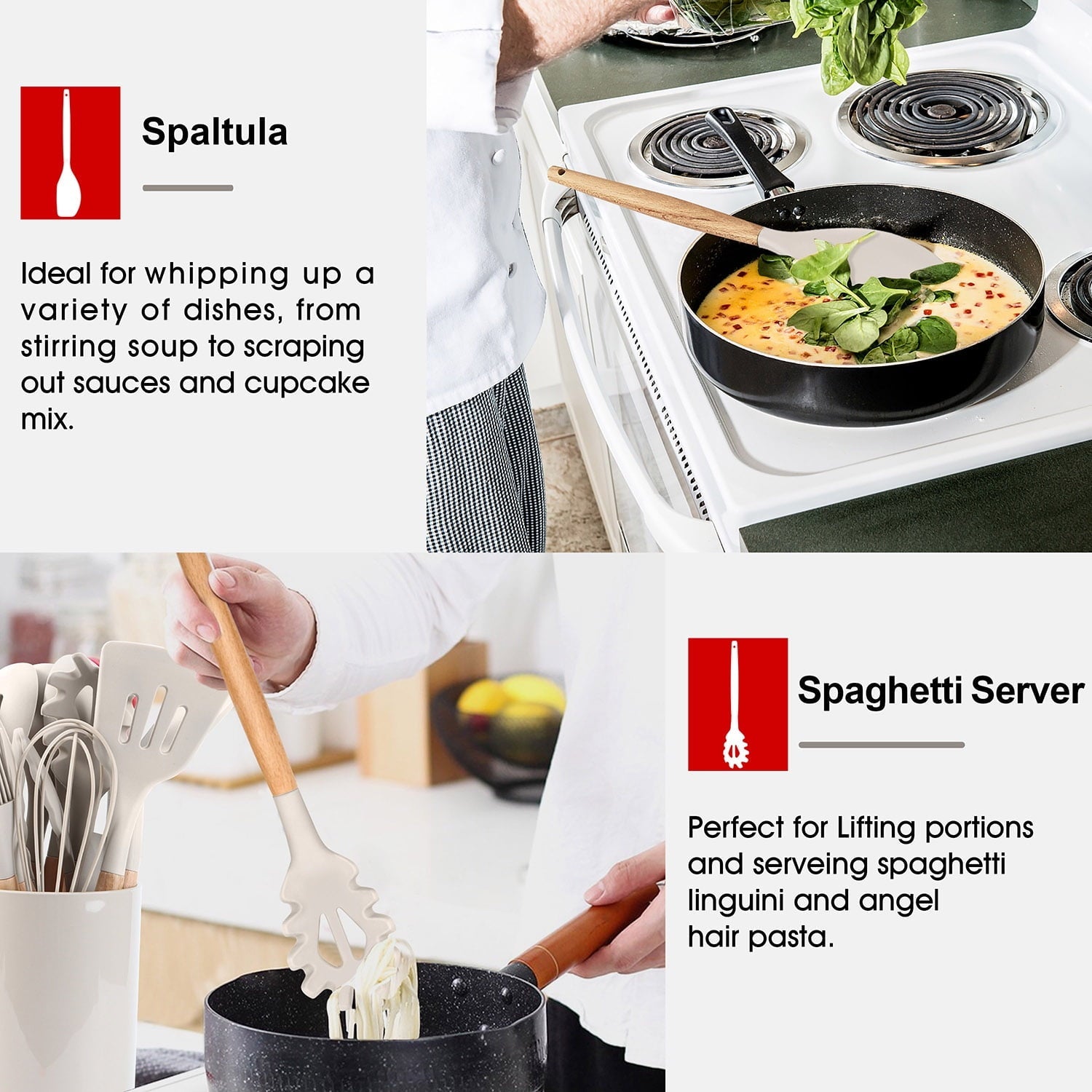 High-Precision Kitchen Utensils Set of 6, Silicone Cooking Utensils with Wooden Handle, Non-Stick Cookware & Heat Resistant, Include... - Multi-Purpose Hand Tool for Daily Meal Prep Detail