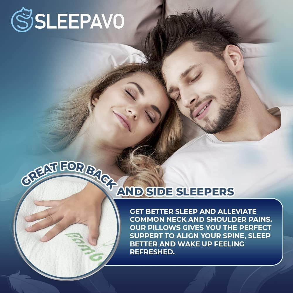 Ergonomic Memory Foam Memory Foam Pillows Queen Size Set of 2 - Cooling Bed Pillows for Sleeping - Back, Stomach, Side Sleeper Firm, Comfy ... - Decorative Throw Pillow Cushion for Sofa & Bed Detail