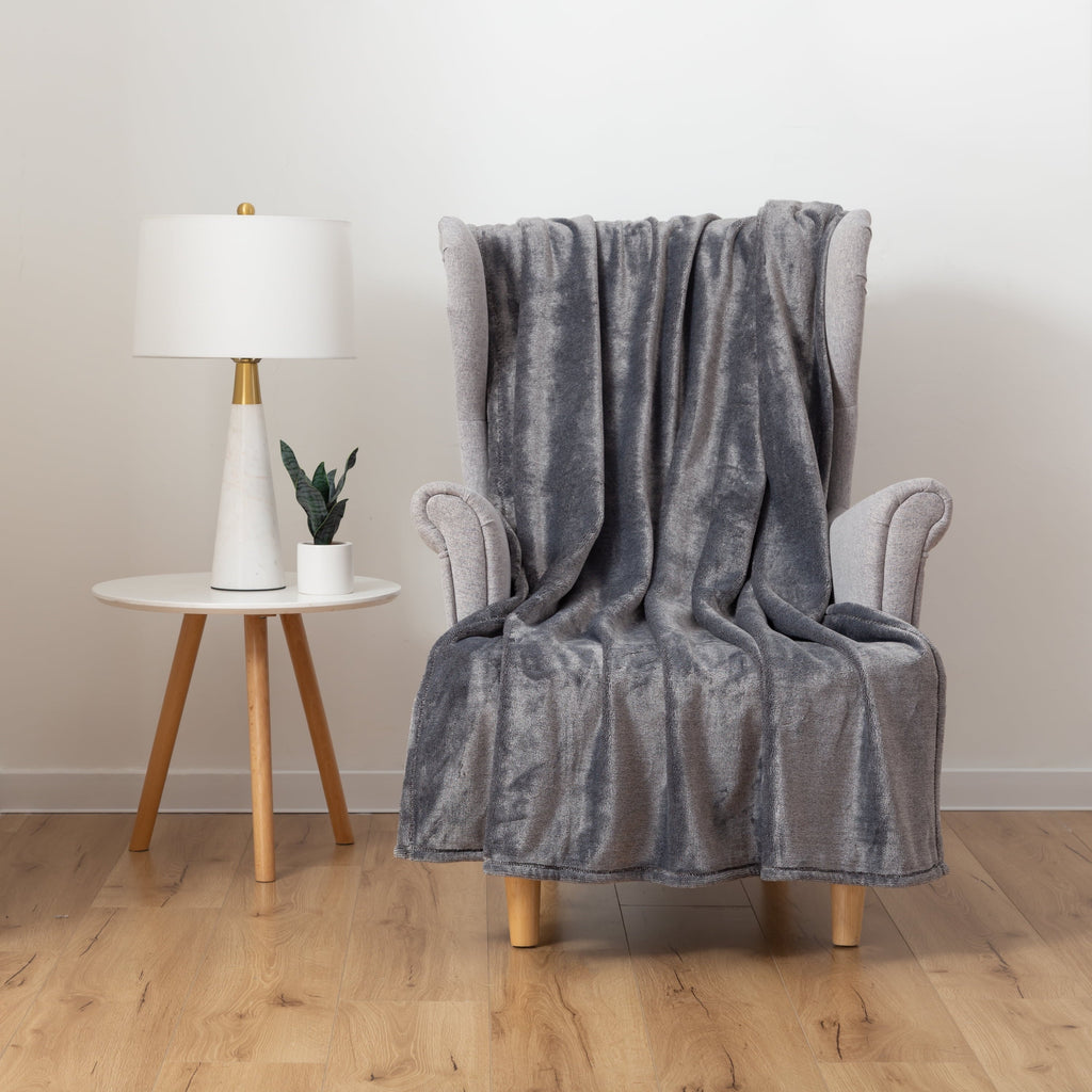 Reversible Sherpa Plush Heathered Soft Oversized Throw Blanket, Gray - Lightweight Plush Warm Blanket for All Seasons Detail