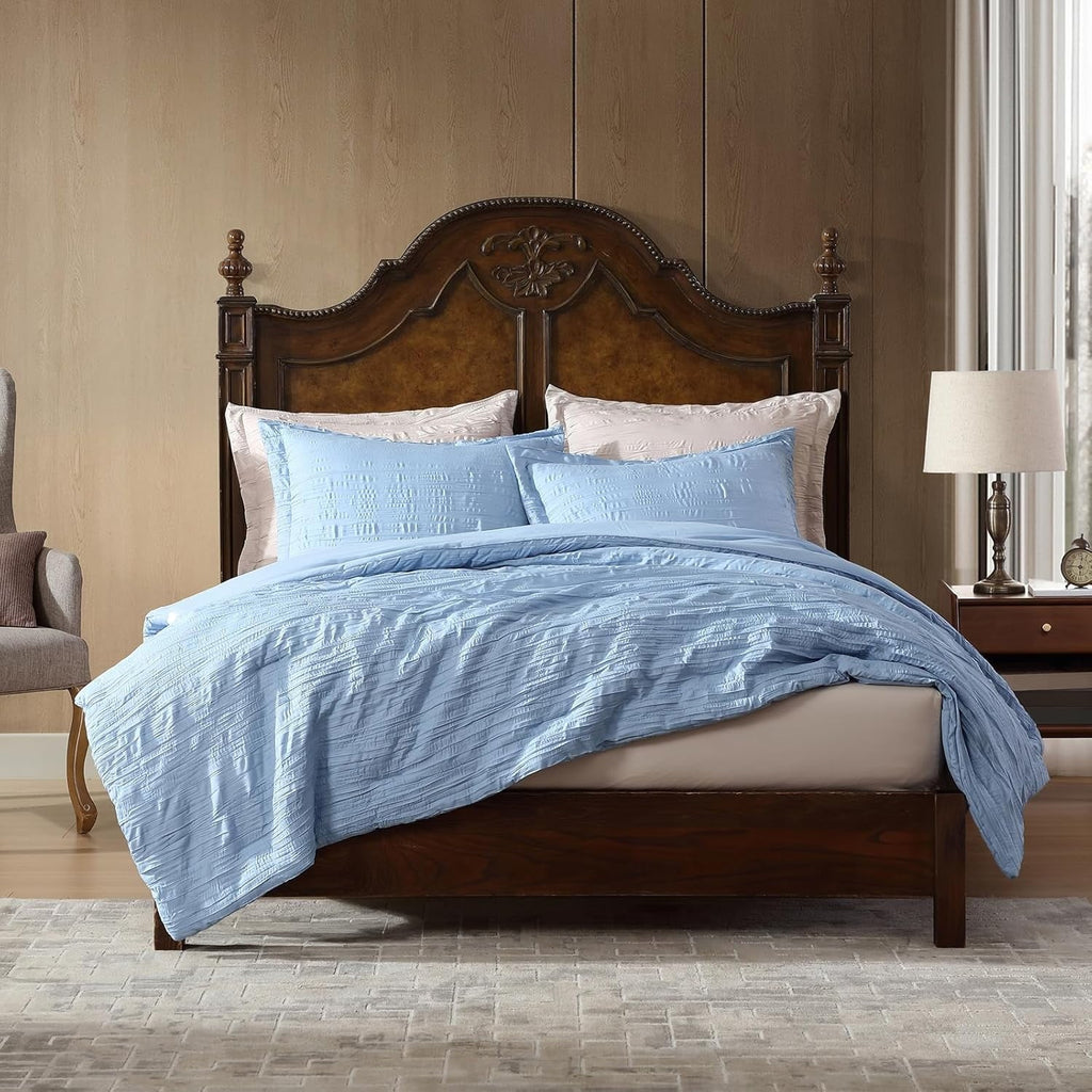 All-Season Queen Comforter Set Chambray Blue, 3 Pieces Comforter Set, All Season Lightweight Soft Embossed Bedding (86" x 88" Co... - All-Season Down Alternative Comforter Insert Detail