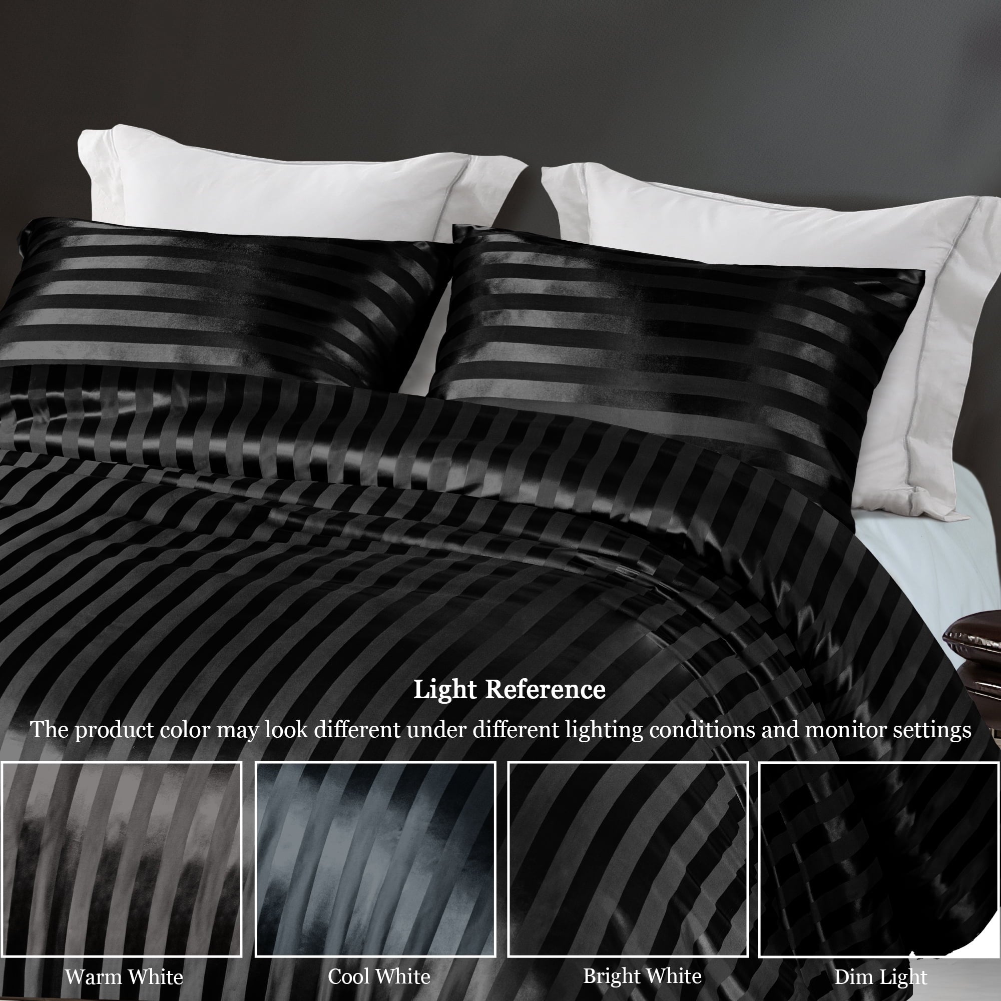 Fluffy Down Alternative 3-Piece Reversible Silky Soft King Size Comforter Set, Luxury Stripe Satin Oversized Comforter Bedding Set with 2 Sat... - All-Season Down Alternative Comforter Insert Detail