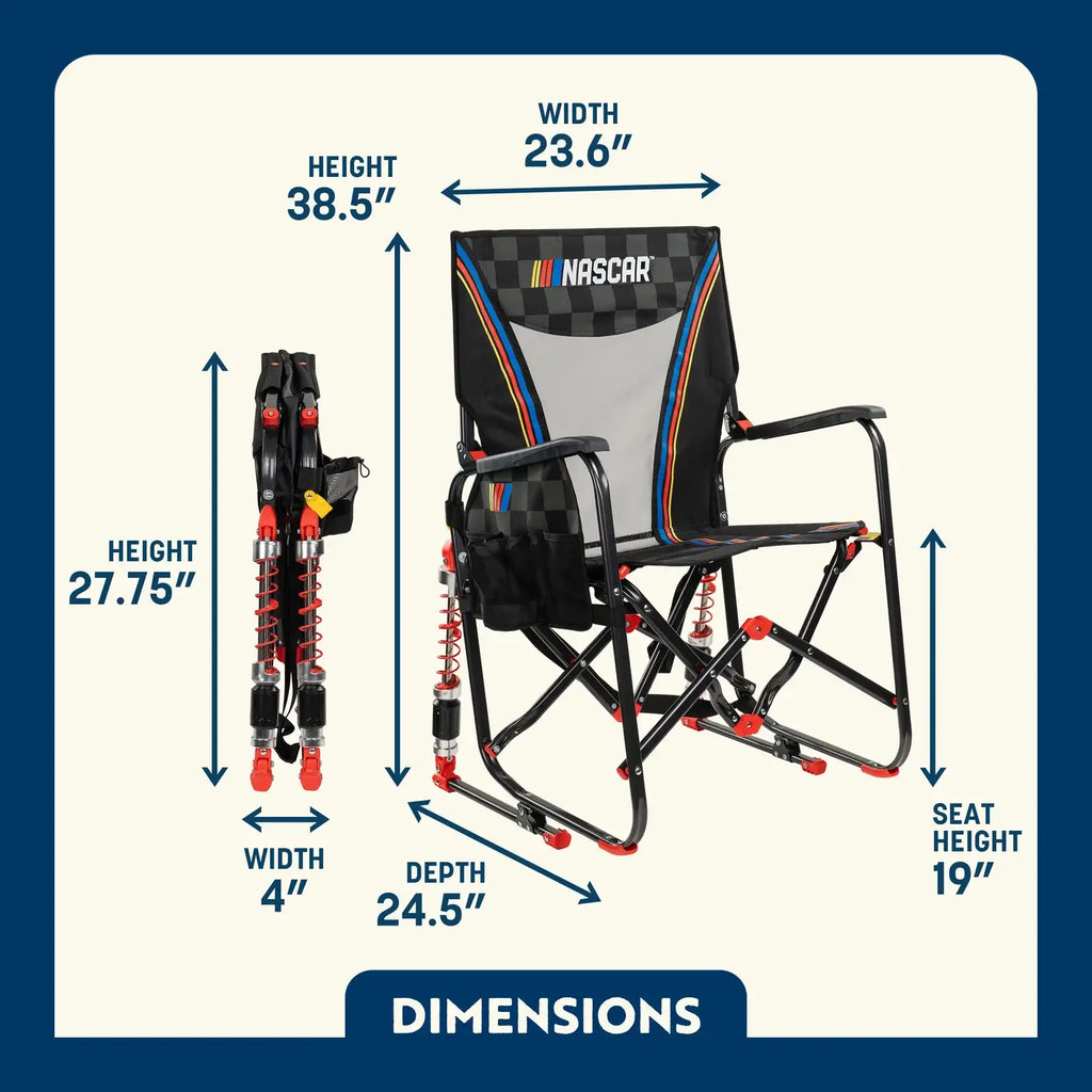 Smooth Motion Adjustable Rocker - NASCAR - Choice 899 - Patented Spring-Action Rocking Chair for Camping Detail