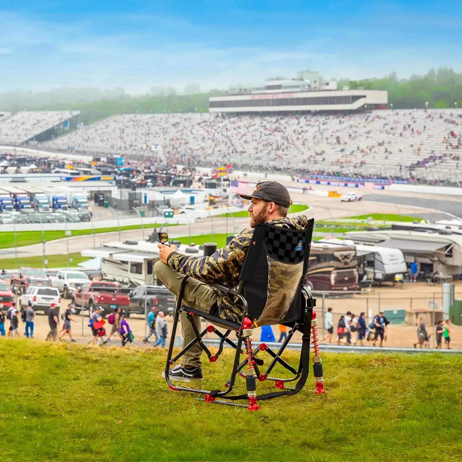 Smooth Motion Adjustable Rocker - NASCAR - Choice 899 - Patented Spring-Action Rocking Chair for Camping Detail