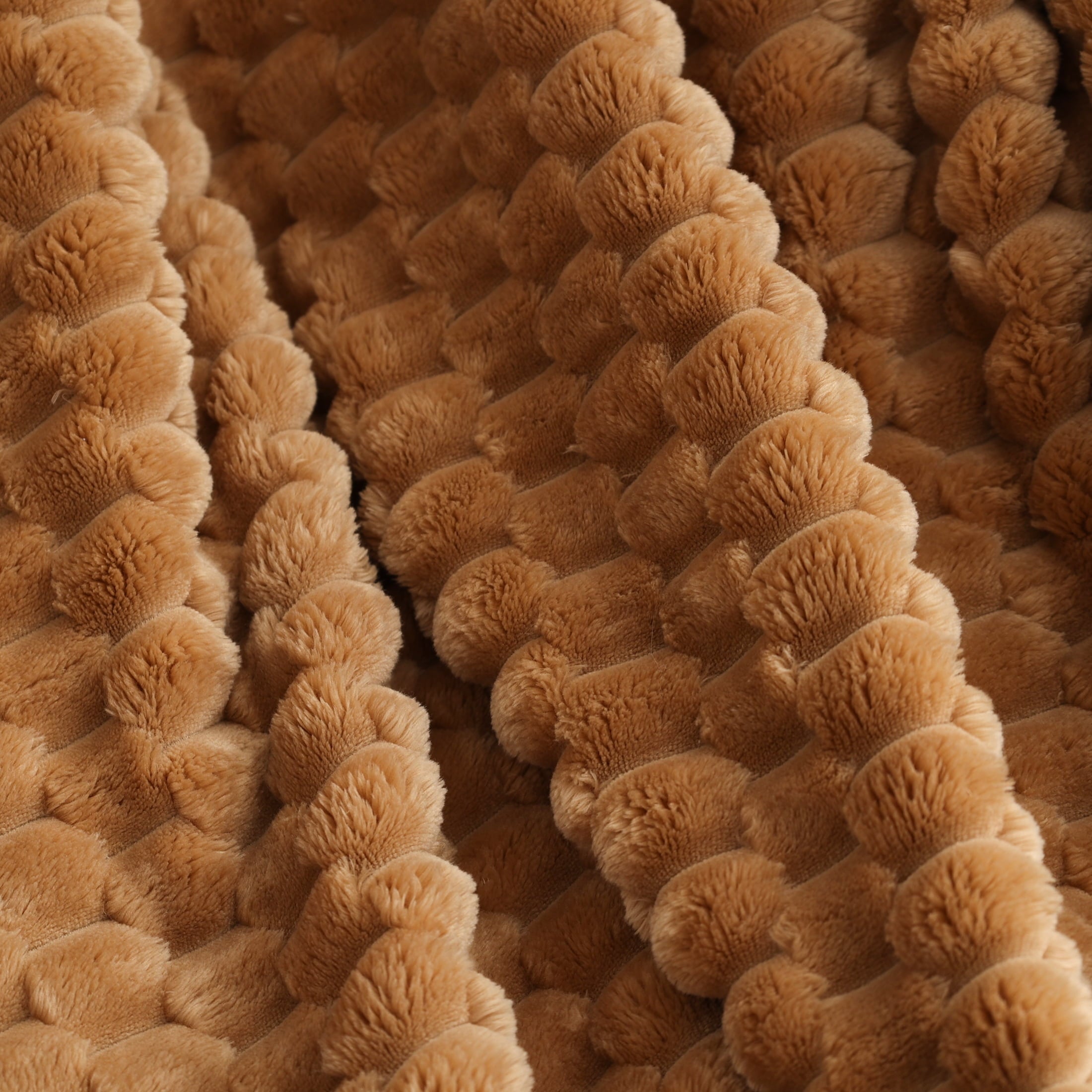 Cozy Fleece Textured Velvet Plush Oversized Throw Blanket in Dark Caramel - Lightweight Plush Warm Blanket for All Seasons Detail