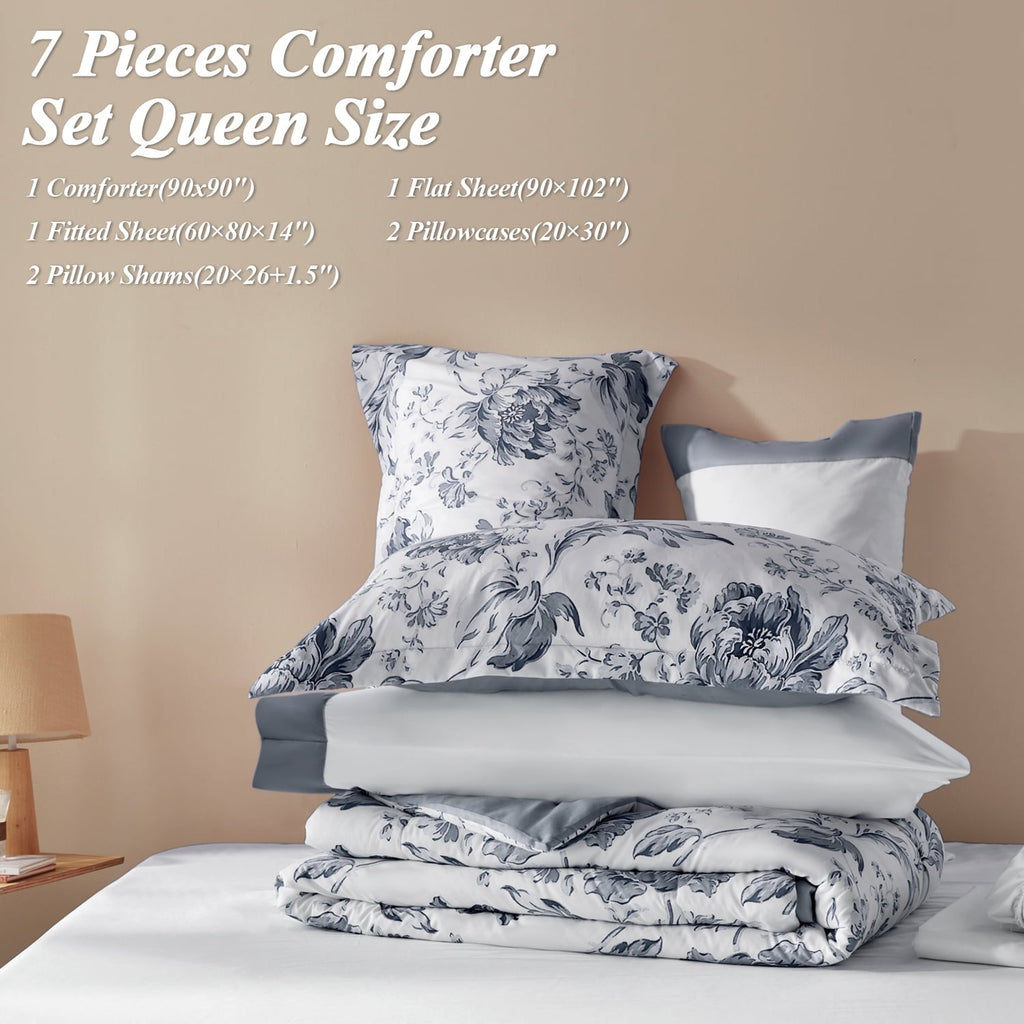 Luxurious Quilted Queen Comforter Sets,7-Pieces Reversible Bedding Sets,Bed in a Bag with Comforter,Flat Sheet and Fitted Sheet,Pillowc... - All-Season Down Alternative Comforter Insert Detail