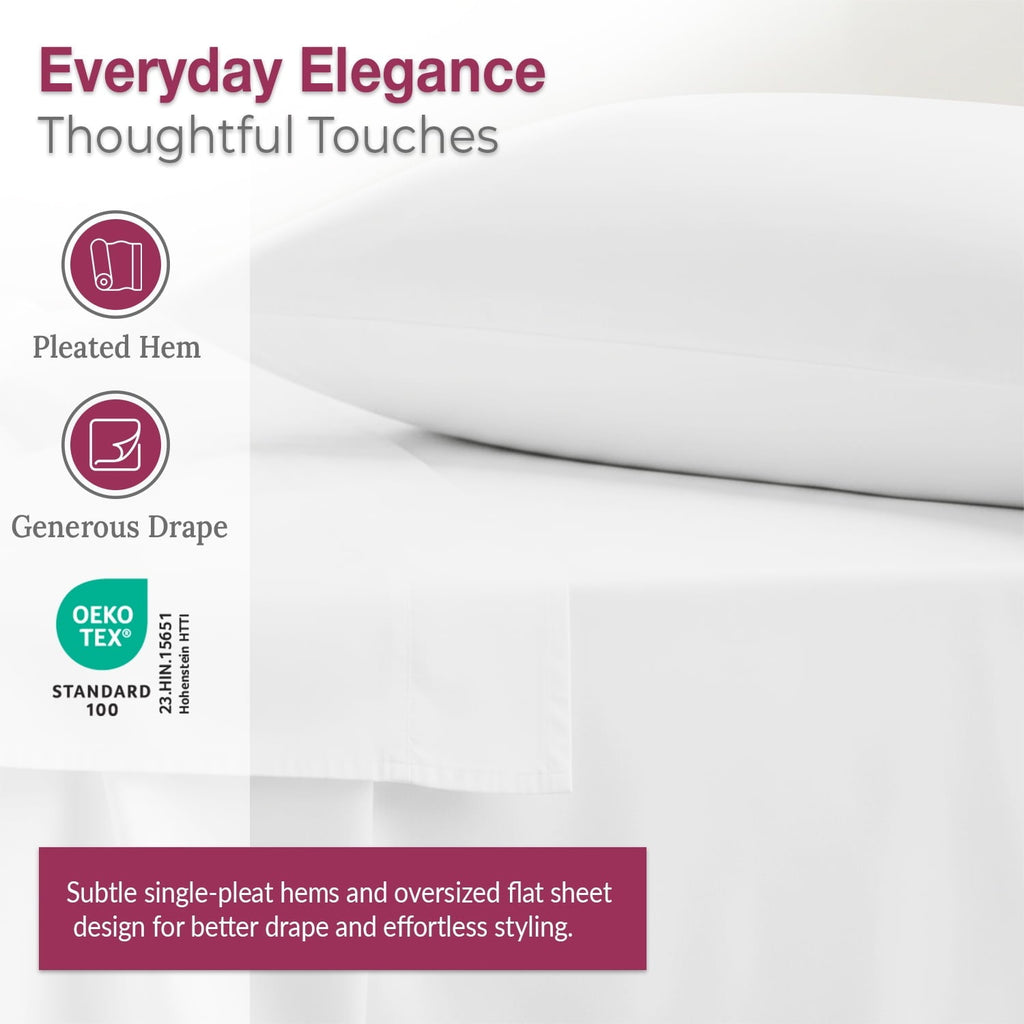 Breathable Luxury 100% Organic Cotton Percale Flat Sheet Twin Size - 1 PC Flat Sheet, White - Crisp, Cool and Strong Bed Linen, Top She... - Luxury Bed Sheet Set with Deep Pockets Detail