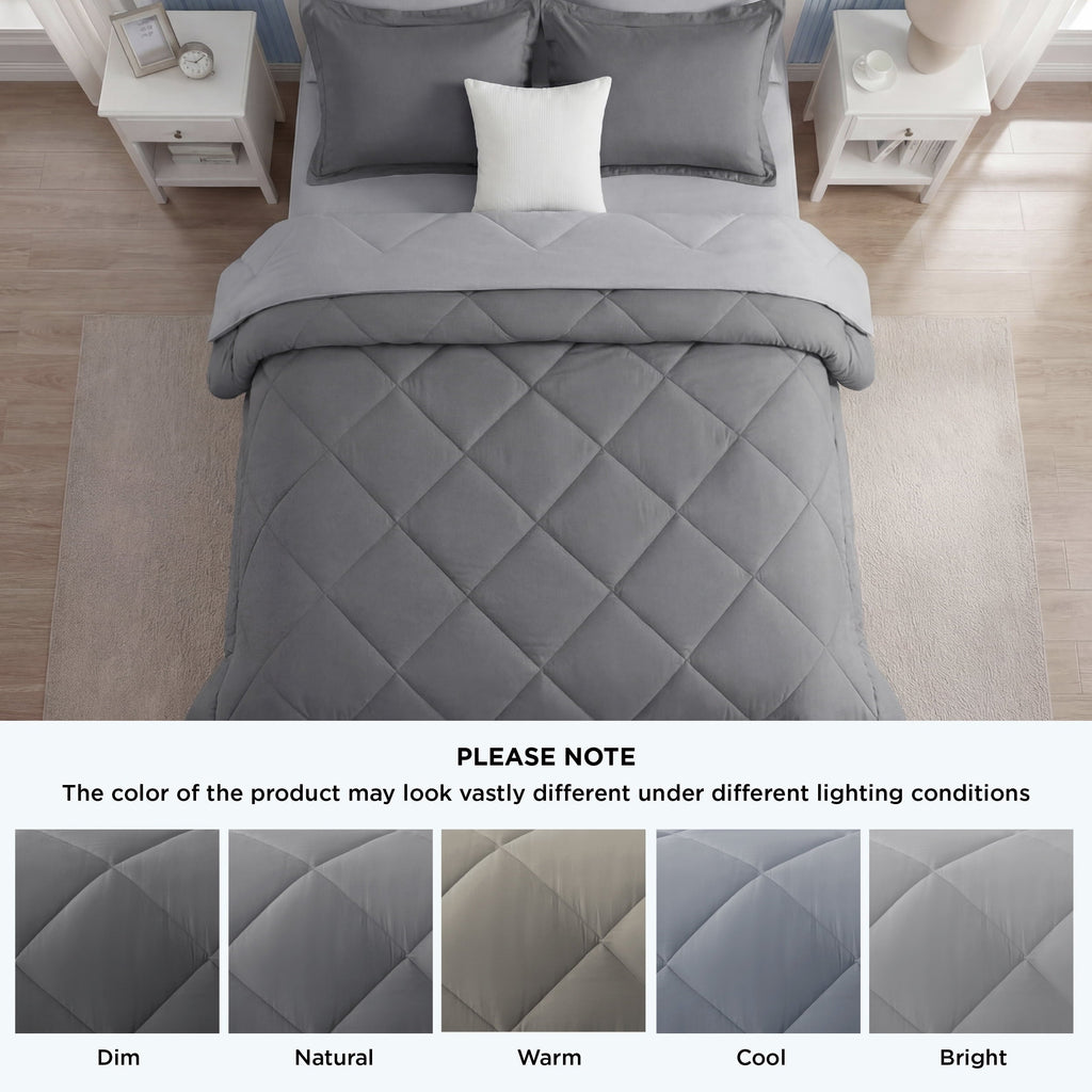 Heavyweight Warmth Queen Reversible Comforter Set - 7 Pieces Grey Bedding, Bed in a Bag with Alternative Comforter, Sheets, Pillowcases ... - Hypoallergenic Ultra-Fluffy Quilt for Winter Detail