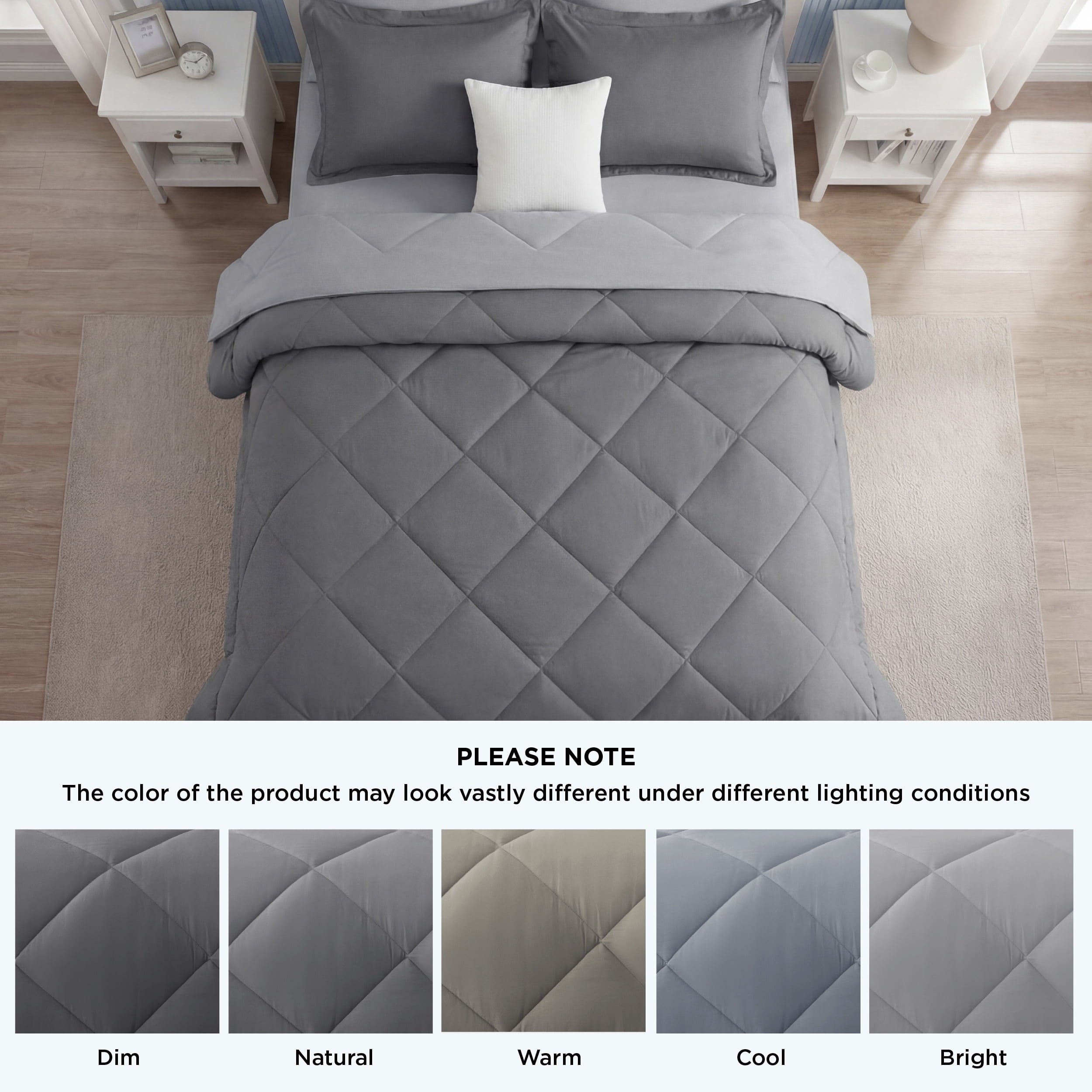 Heavyweight Warmth Queen Reversible Comforter Set - 7 Pieces Grey Bedding, Bed in a Bag with Alternative Comforter, Sheets, Pillowcases ... - Hypoallergenic Ultra-Fluffy Quilt for Winter Detail
