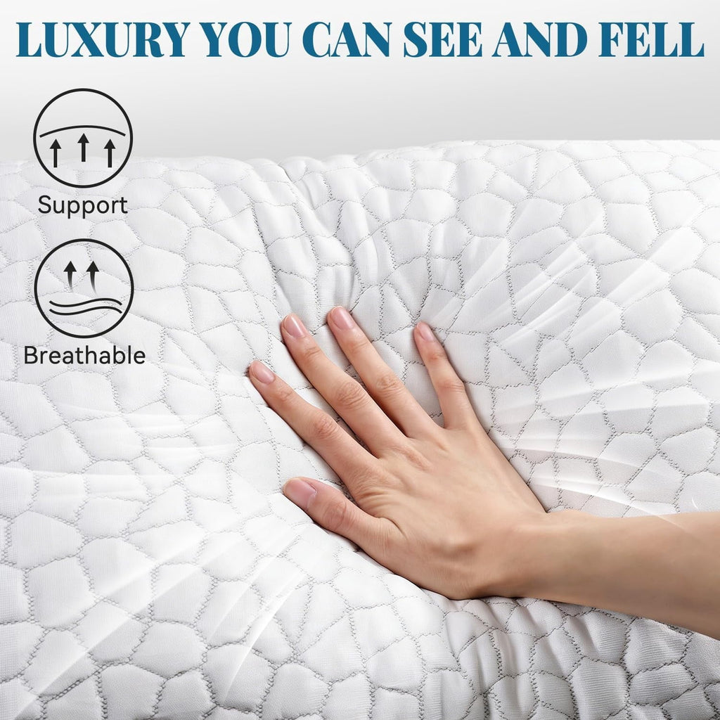 Orthopedic Support Shredded Memory Foam Pillows for Sleeping, Bed Pillows Queen Size Set of 2 Pack Adjustable for Side and Back Sleeper ... - Decorative Throw Pillow Cushion for Sofa & Bed Detail