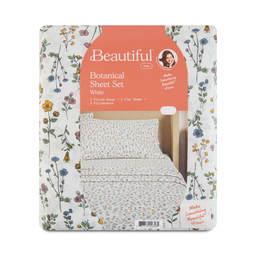 Premium Egyptian Cotton Botanical 4-Piece 100% Cotton Washed Percale White Sheet Set, Queen - Breathable Egyptian Cotton Flat & Fitted Sheets Detail