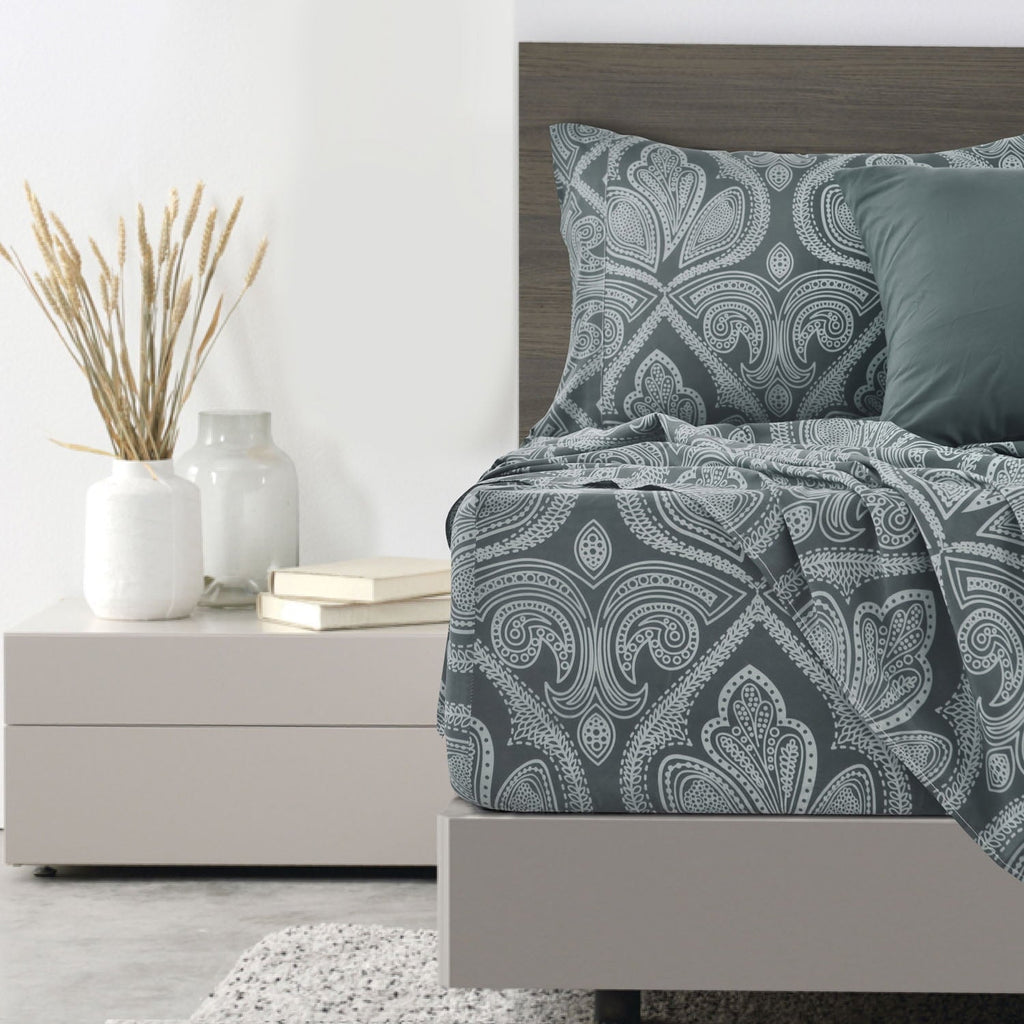 Cooling Sateen Queen Bed Sheets Set - 6 Piece Brushed Microfiber Bed Sheet - Shrinkage and Fade Resistant - (Queen, Grey) - Breathable Egyptian Cotton Flat & Fitted Sheets Detail