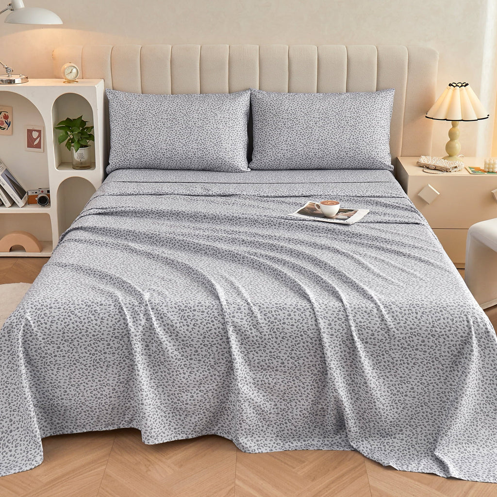 Ultra-Soft Floral King Sheets, Soft Breathable Microfiber Printed Bed Sheet Set, Deep Pocket Non-Slip Fitted Sheet Included - Cooling Hotel Quality Bedding Sheets and Pillowcases Detail