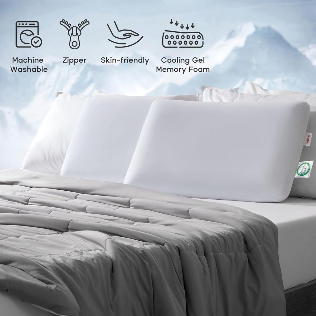 Orthopedic Support Ultra Thin Cooling Memory Foam Pillows, Summer Bed Pillows for Back, Stomach or Side Sleepers, Flat Pillow with Washa... - Orthopedic Shredded Foam Bed Pillow Set Detail