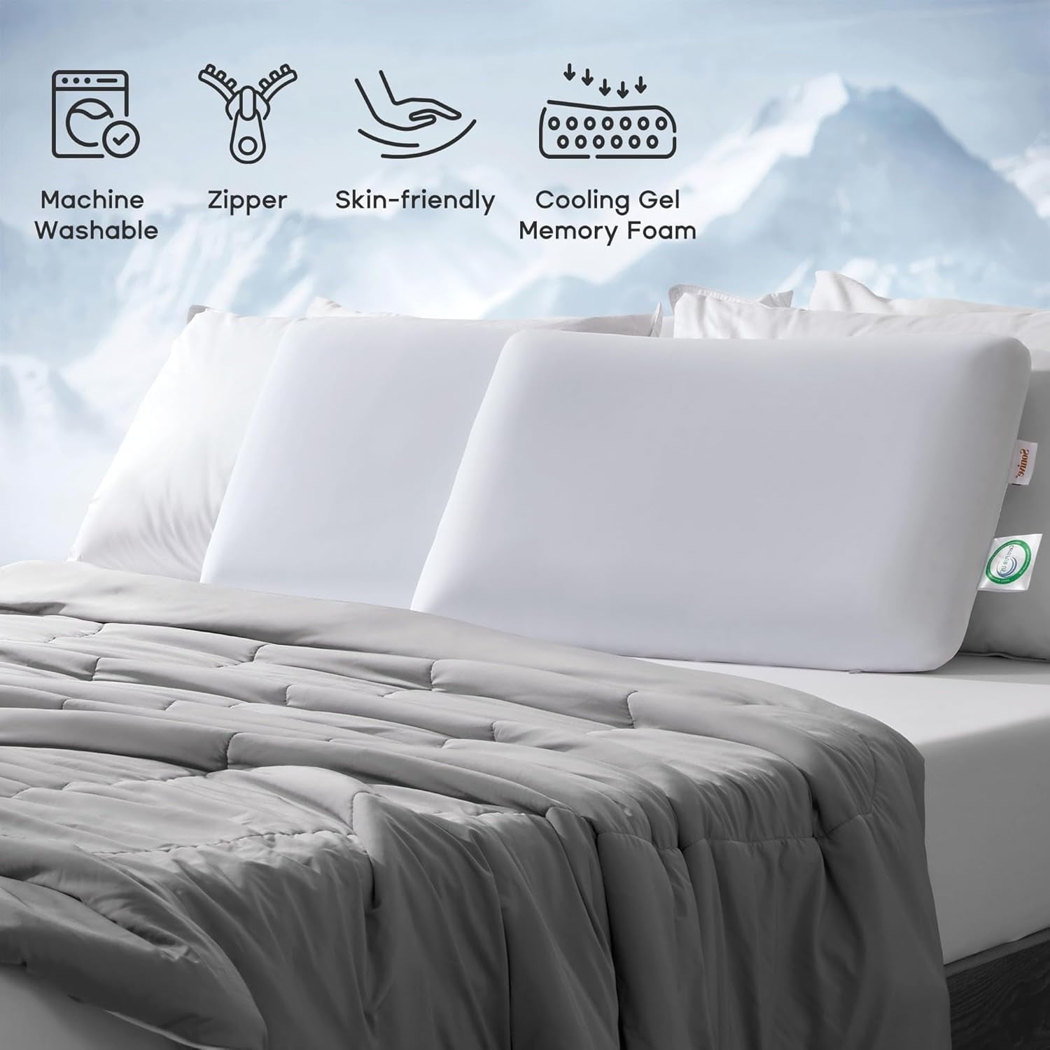 Orthopedic Support Ultra Thin Cooling Memory Foam Pillows, Summer Bed Pillows for Back, Stomach or Side Sleepers, Flat Pillow with Washa... - Orthopedic Shredded Foam Bed Pillow Set Detail