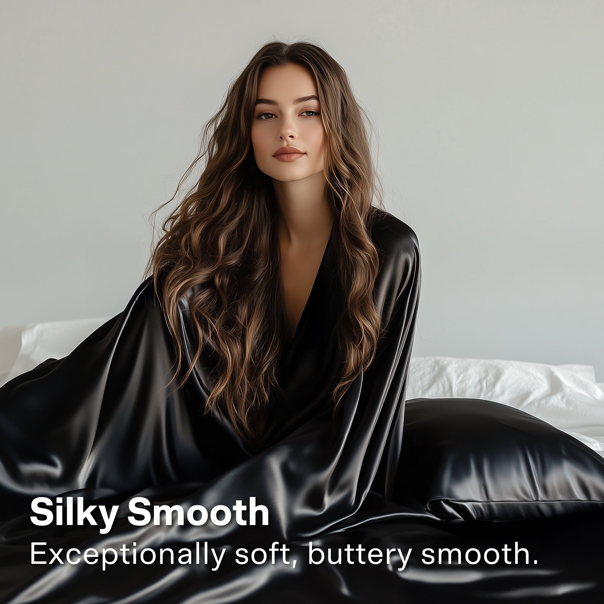 Premium Egyptian Cotton Queen Silk Black Bed Sheet Set,4 Pieces 1800 Microfiber 2 Pillowcase 20"x30" - Breathable Egyptian Cotton Flat & Fitted Sheets Detail