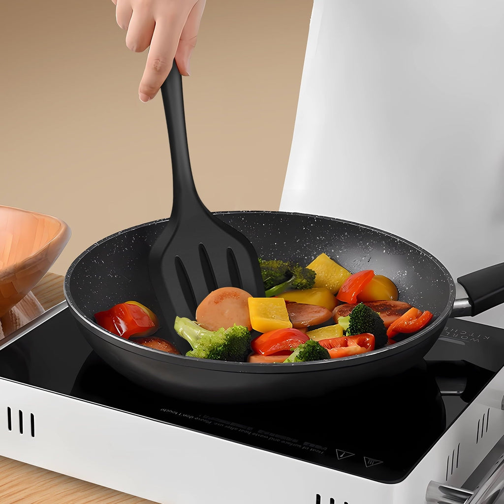 Non-Stick Safe Silicone Cooking Utensils Set - 446°F Heat Resistant Kitchen Utensils,Turner Tongs,Spatula,Spoon,Brush,Whisk,Ki... - Heat-Resistant Silicone Cooking Spatula Turner Detail