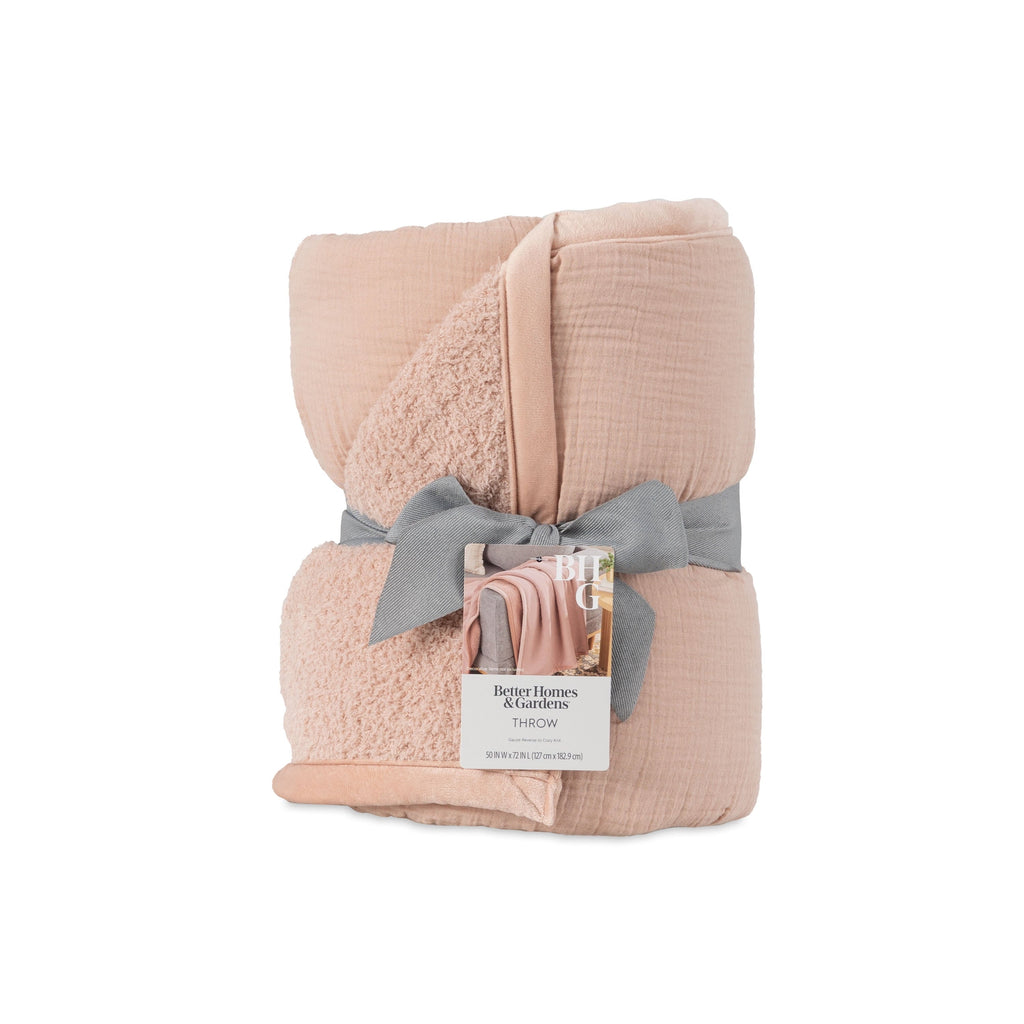 Cozy Fleece Gauze Reverse to Cozy Knit Super Soft Throw Blanket, Oversized, Antique Blush - Cozy Fleece Throw Blanket for Couch & Bed Detail