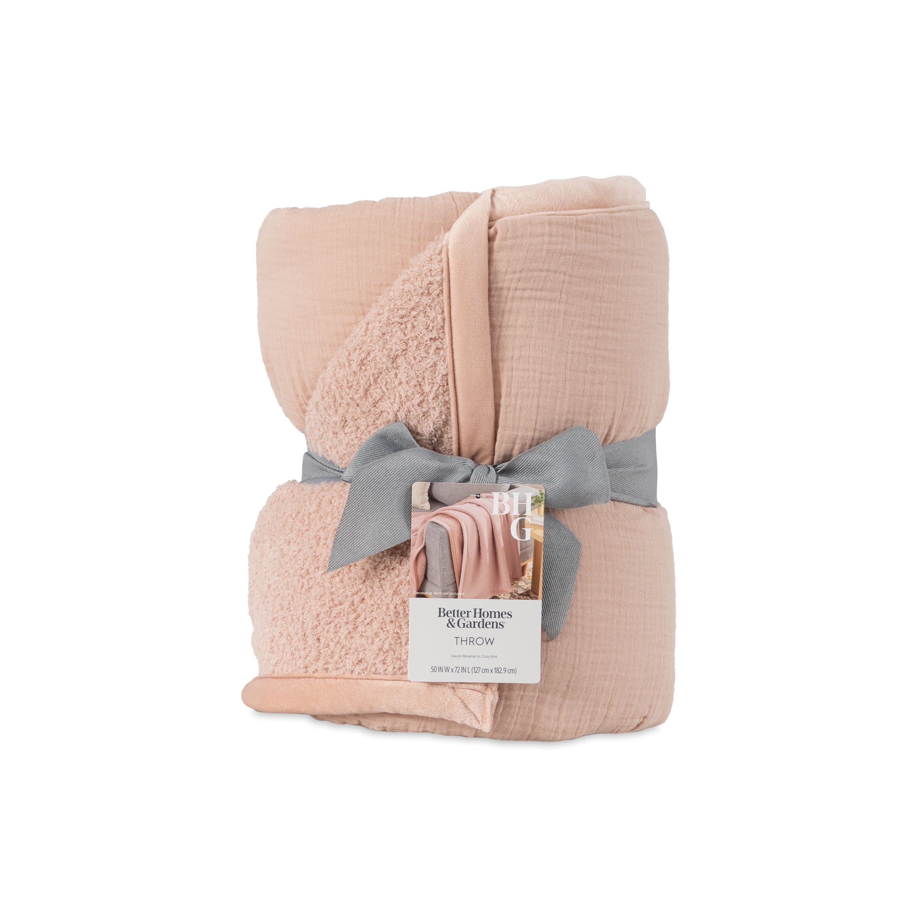 Cozy Fleece Gauze Reverse to Cozy Knit Super Soft Throw Blanket, Oversized, Antique Blush - Cozy Fleece Throw Blanket for Couch & Bed Detail