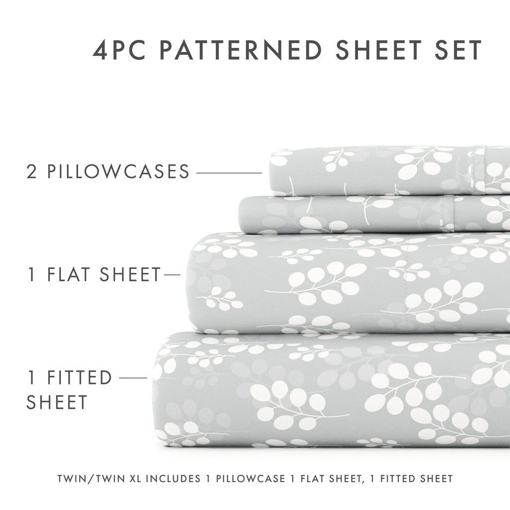 Ultra-Soft 4 Piece Pattern Microfiber Bed Sheets Set, Gray Wheat, Full - Premium Ultra-Soft Pillowcase Pair for Sleeping Detail