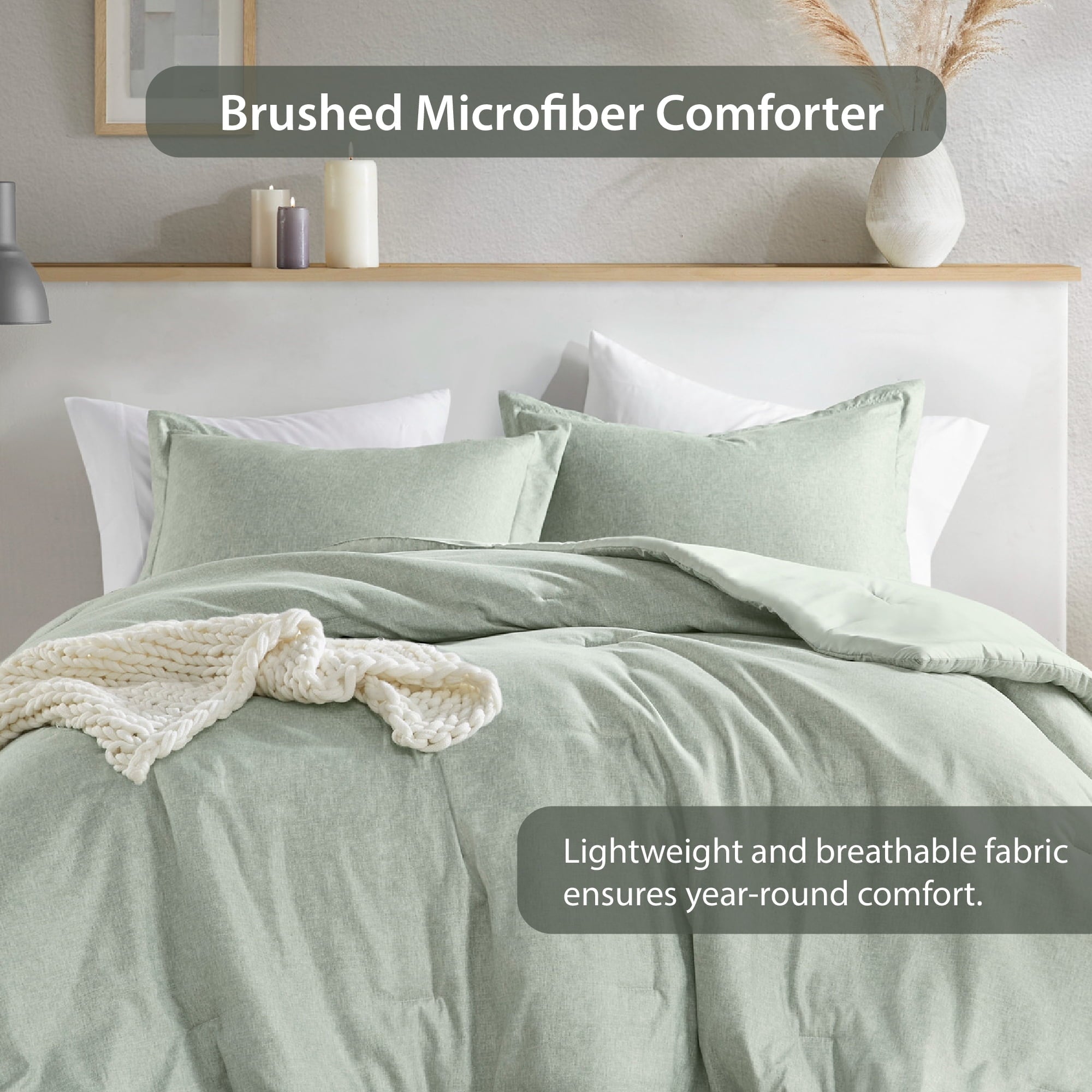 Fluffy Down Alternative Full/Queen Comforter Sets, Reversible 3 Piece Extra Soft Bedding Set, Chambray Print Sage Green Comforter Bed Set wit... - Hypoallergenic Ultra-Fluffy Quilt for Winter Detail