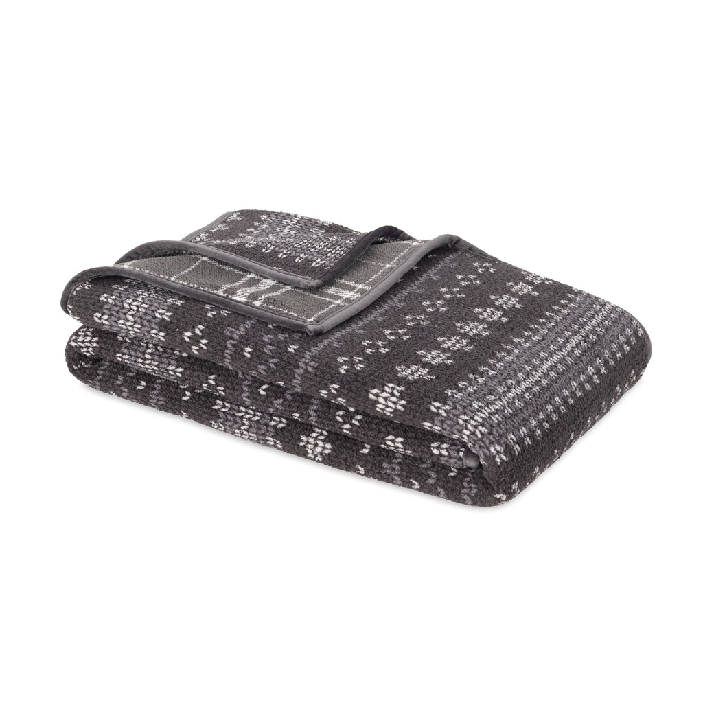Super Soft Flannel Berkshire Life Reversible Printed Hampshire Soft Throw Blanket, Glacier Fair Isle - Luxury Knitted Decorative Throw Blanket with Fringes Detail