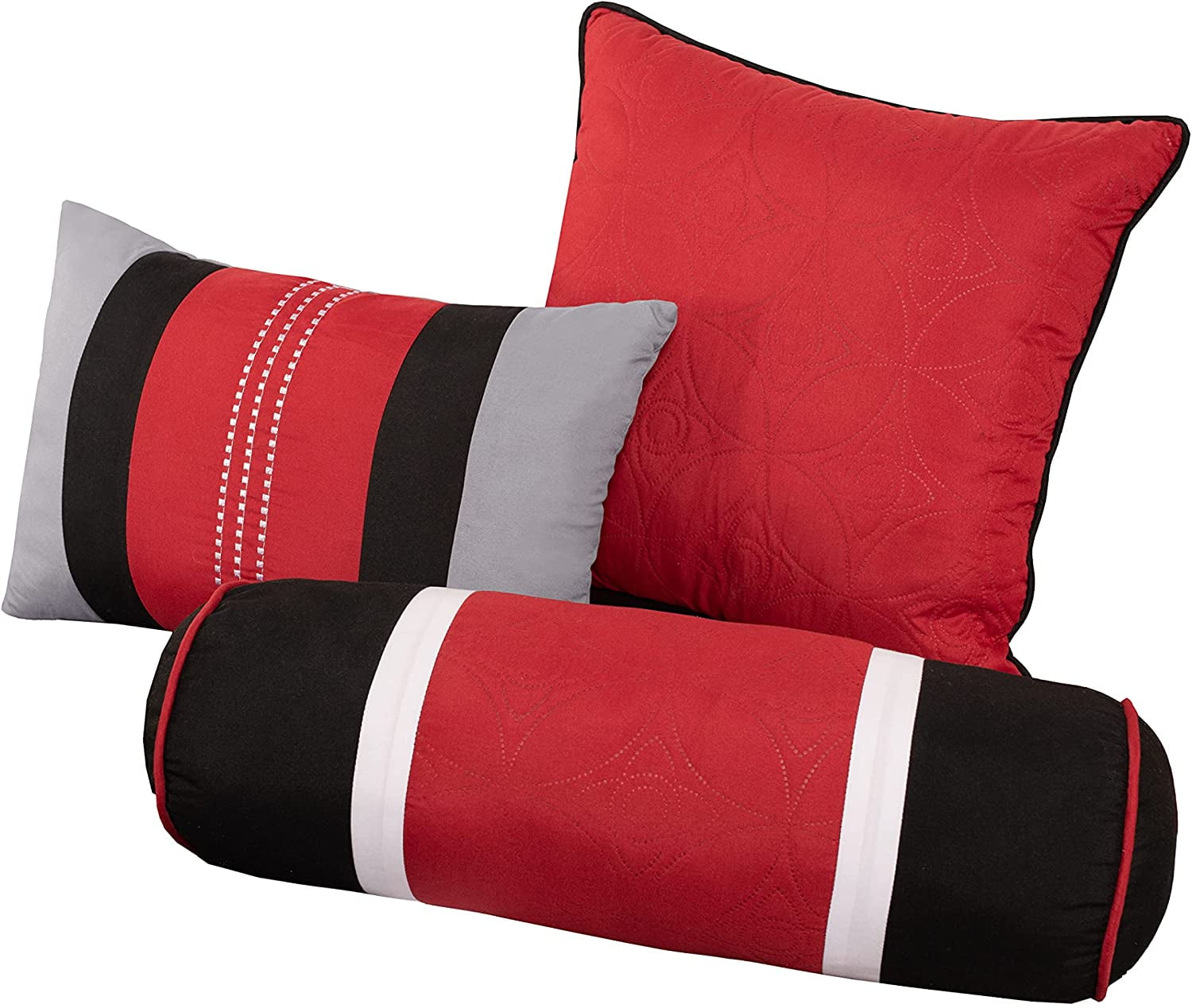 Luxurious Quilted 7-Piece Medallion Patchwork Comforter Set, Full, Red/Gray/Black - Cloud-Like Soft Lightweight Bed Comforter Detail