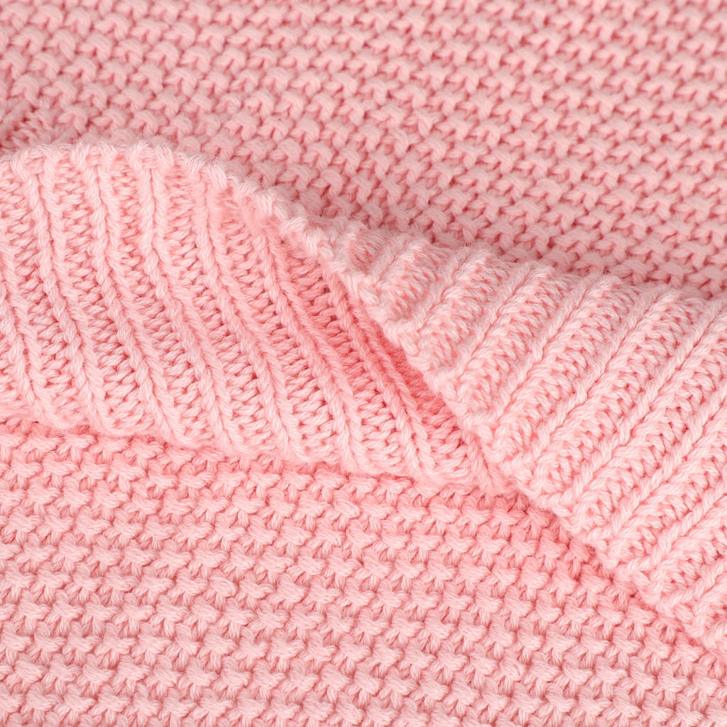 Lightweight Warm Pure Cotton Soft Cable Knit Throw Blanket Pink 50" x 70" - Super Soft Reversible Sherpa Flannel Blanket Detail