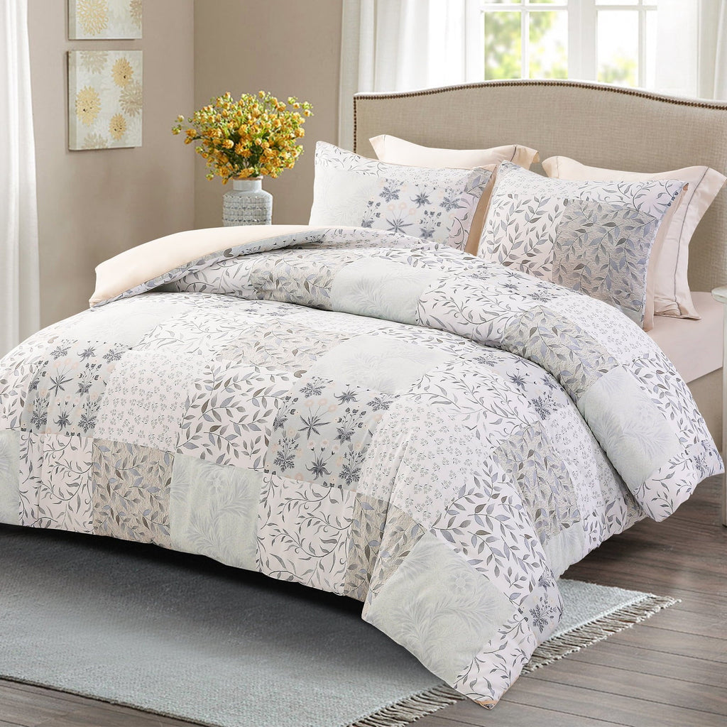 Luxurious Quilted 3-Piece Patchwork King Size Comforter Set, Microfiber Bedding Down Alternative Comforter for All Seasons with 2 Pillo... - Hypoallergenic Ultra-Fluffy Quilt for Winter Detail