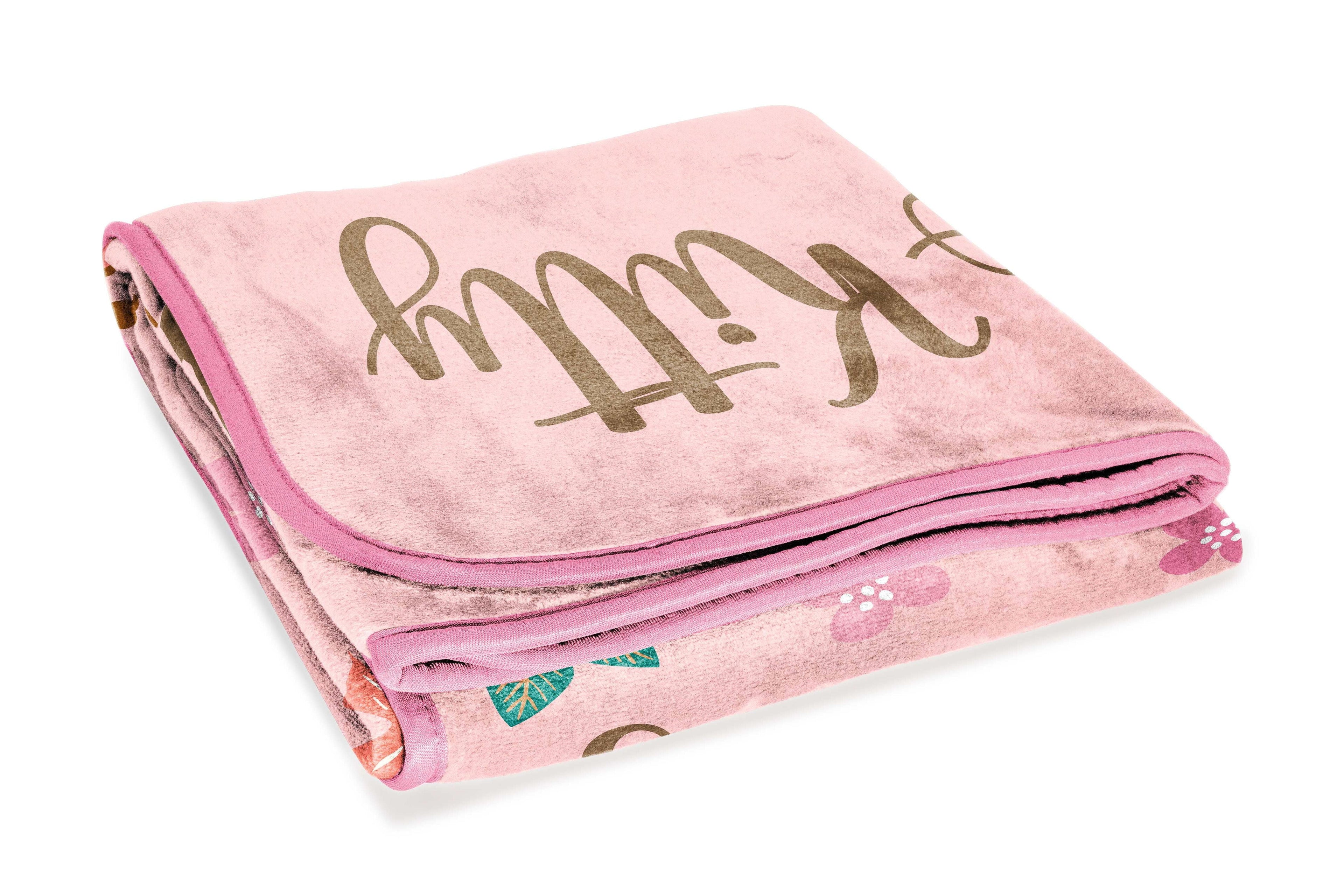 Decorative Knitted Floral Grace 46 x 60 Coral Fleece Kids Throw Blanket - Soft Bedding Accessories - Cozy Fleece Throw Blanket for Couch & Bed Detail