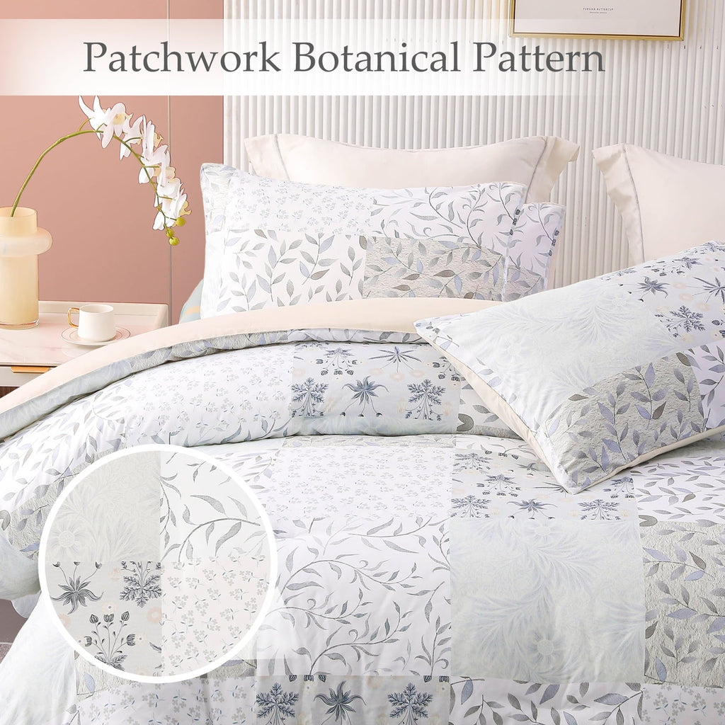 Luxurious Quilted 3-Piece Patchwork King Size Comforter Set, Microfiber Bedding Down Alternative Comforter for All Seasons with 2 Pillo... - Hypoallergenic Ultra-Fluffy Quilt for Winter Detail